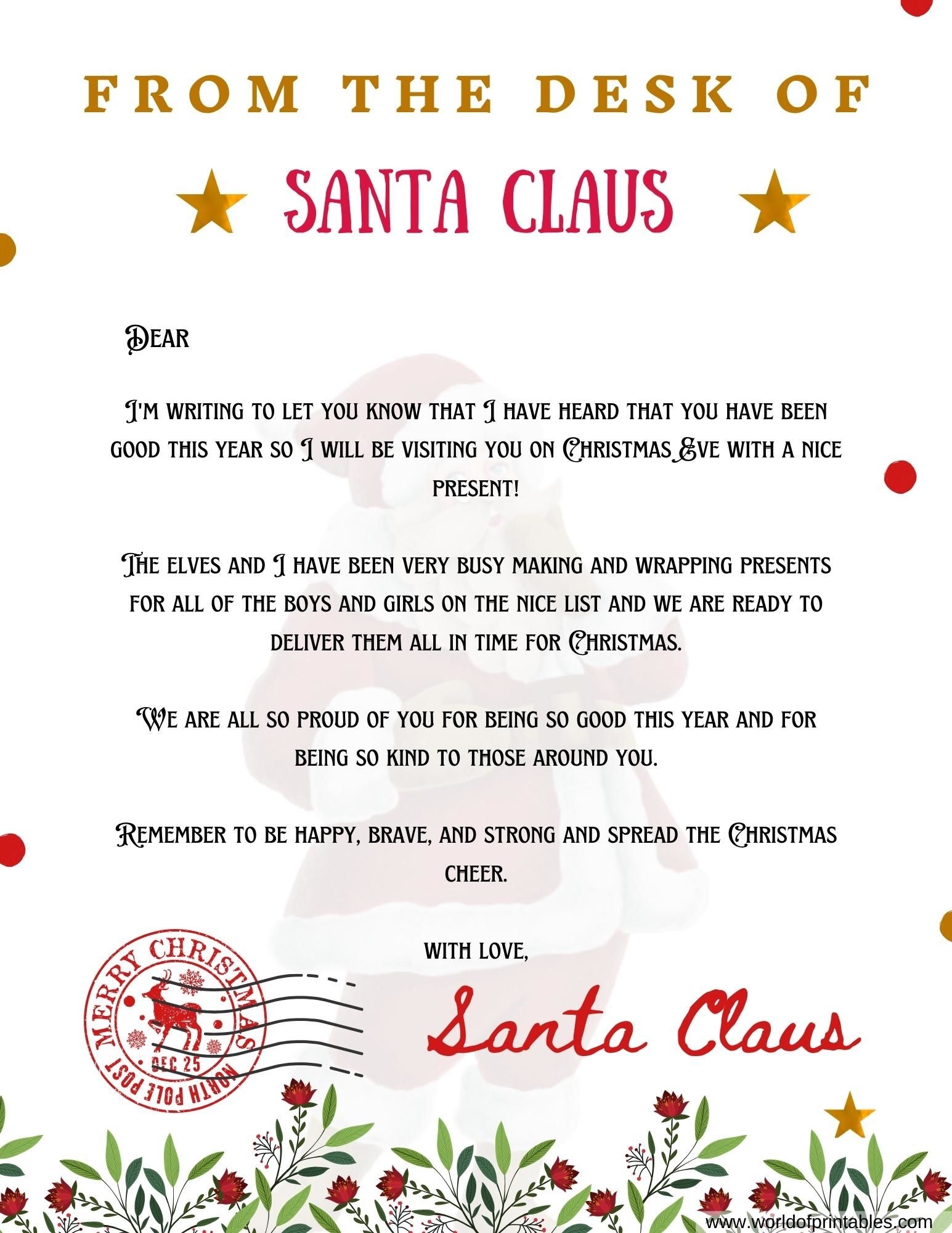 Free Printable From Santa Letter Template