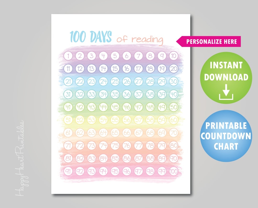 100 Day Countdown Printable 100 Days Chart Etsy Australia 100 Day Countdown Printable 100 Days Chart Etsy Australia