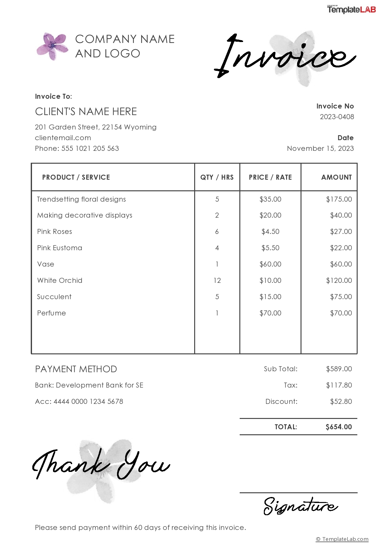 Blank Invoice Template Printable