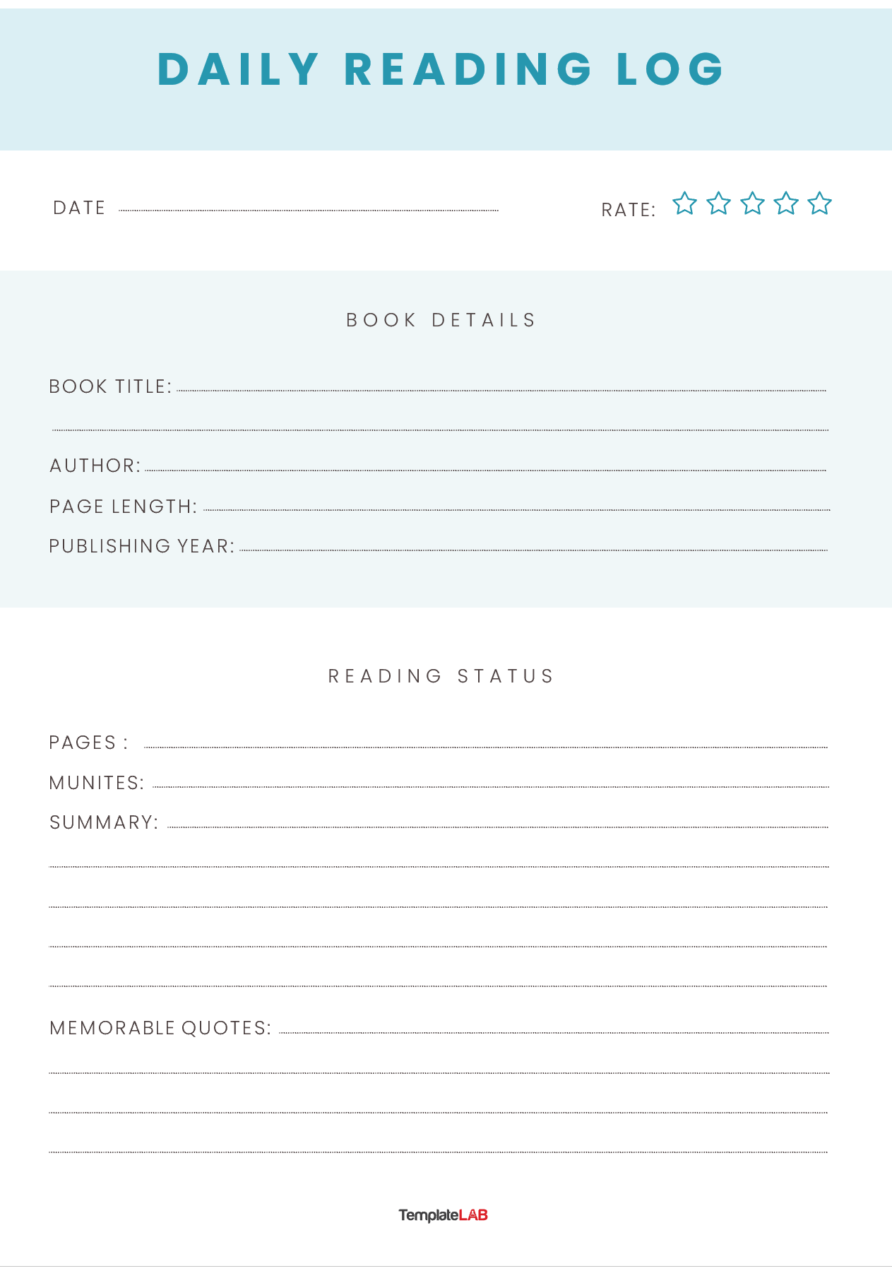 Reading Log Template Free Printable