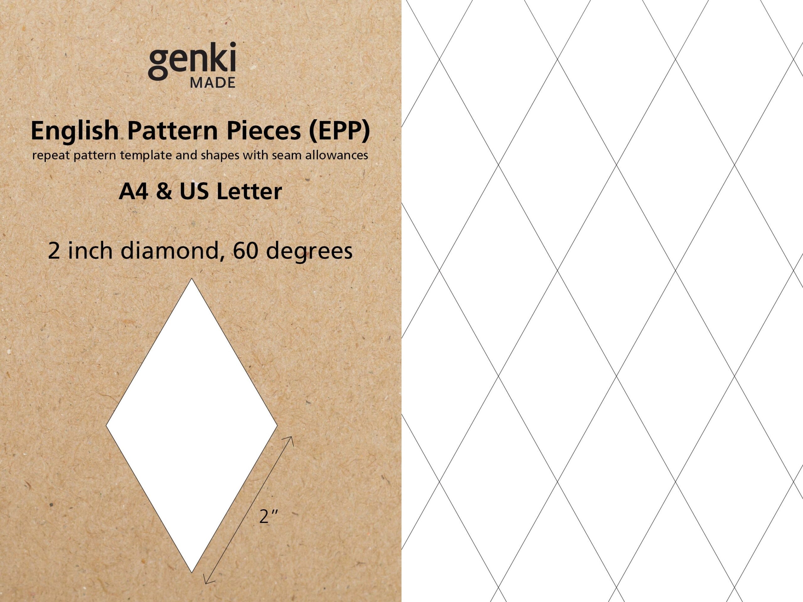 2 Inch Diamond 60 Degrees English Paper Piecing EPP Instant Download Printable A4 U0026 US Letter PDF Templates Etsy UK