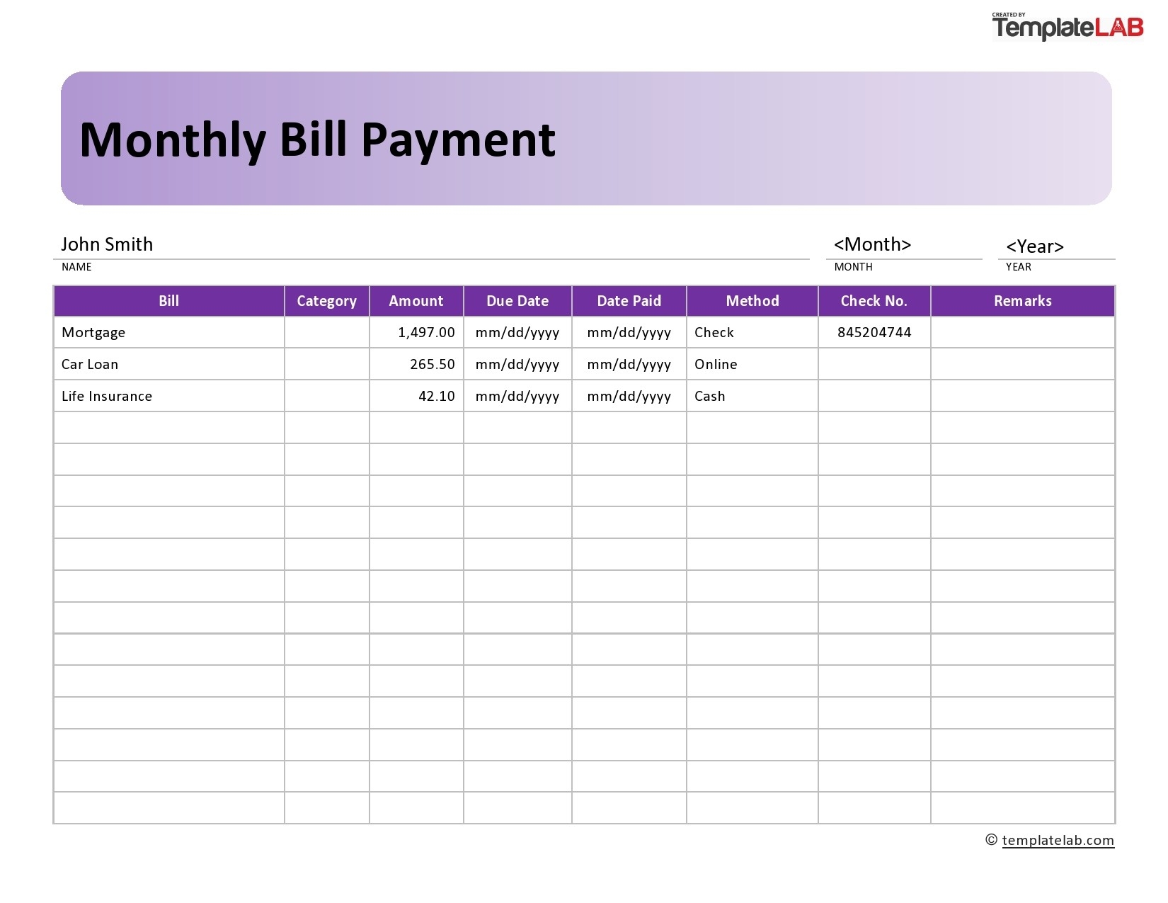 20 Free Bill Pay Checklists U0026 Bill Calendars PDF Word U0026 Excel