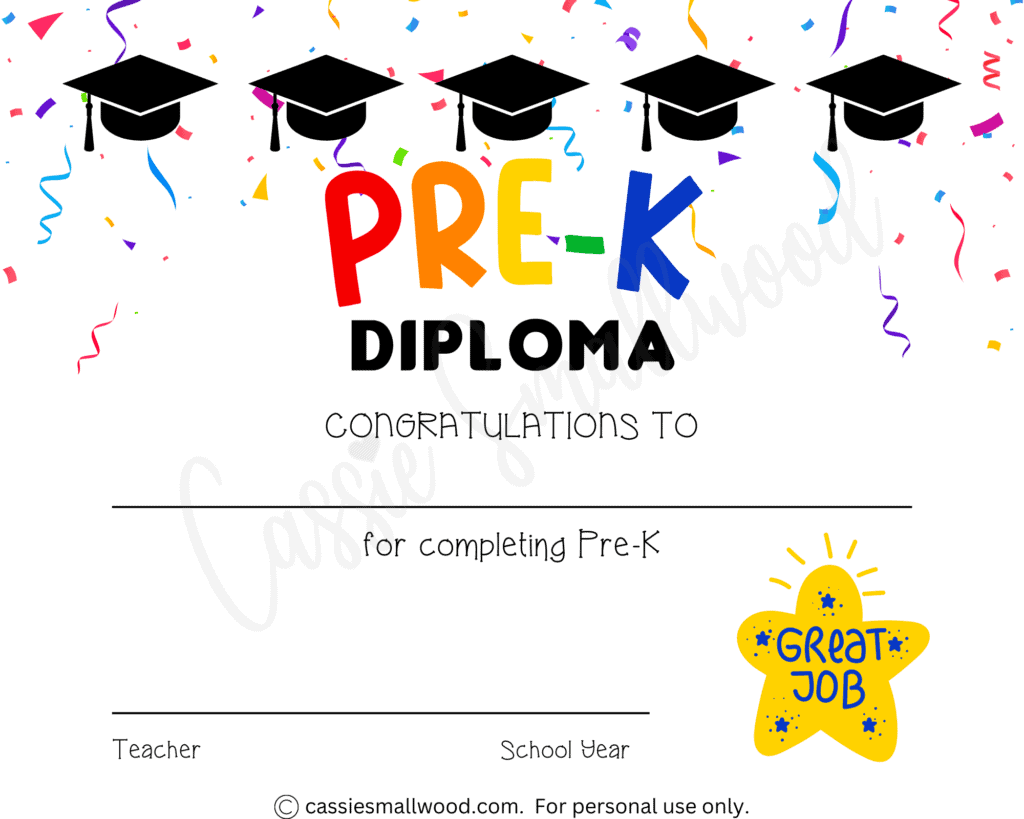 Pre Kindergarten Certificate Templates Printable Free