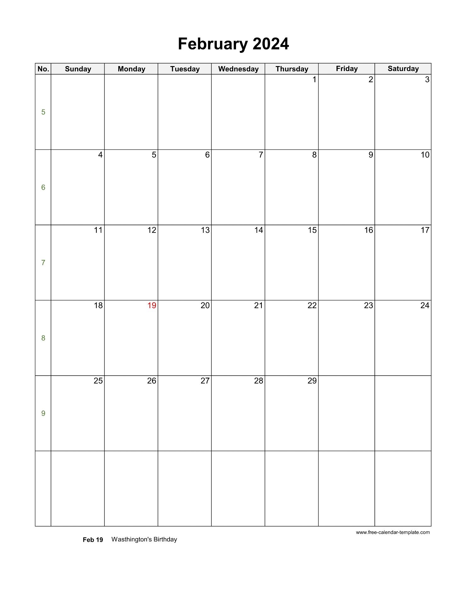 2024 February Calendar Blank Vertical Template Free calendar 2024 February Calendar Blank Vertical Template Free calendar