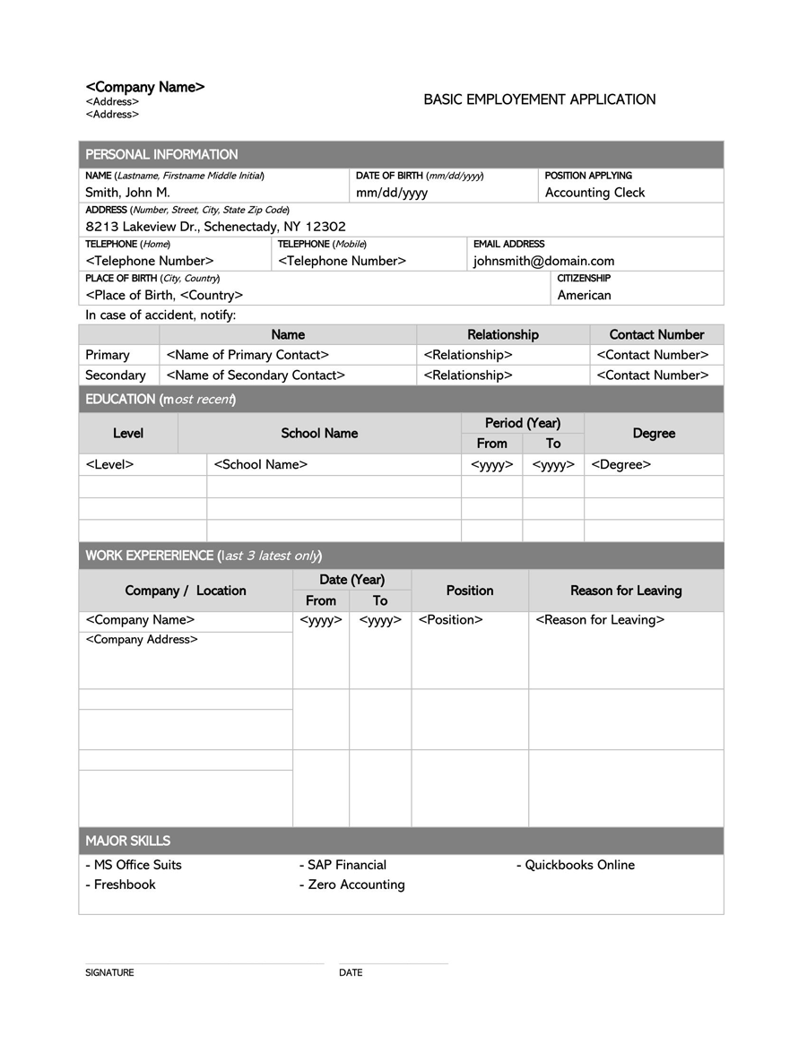 Free Printable Blank Employment Applications