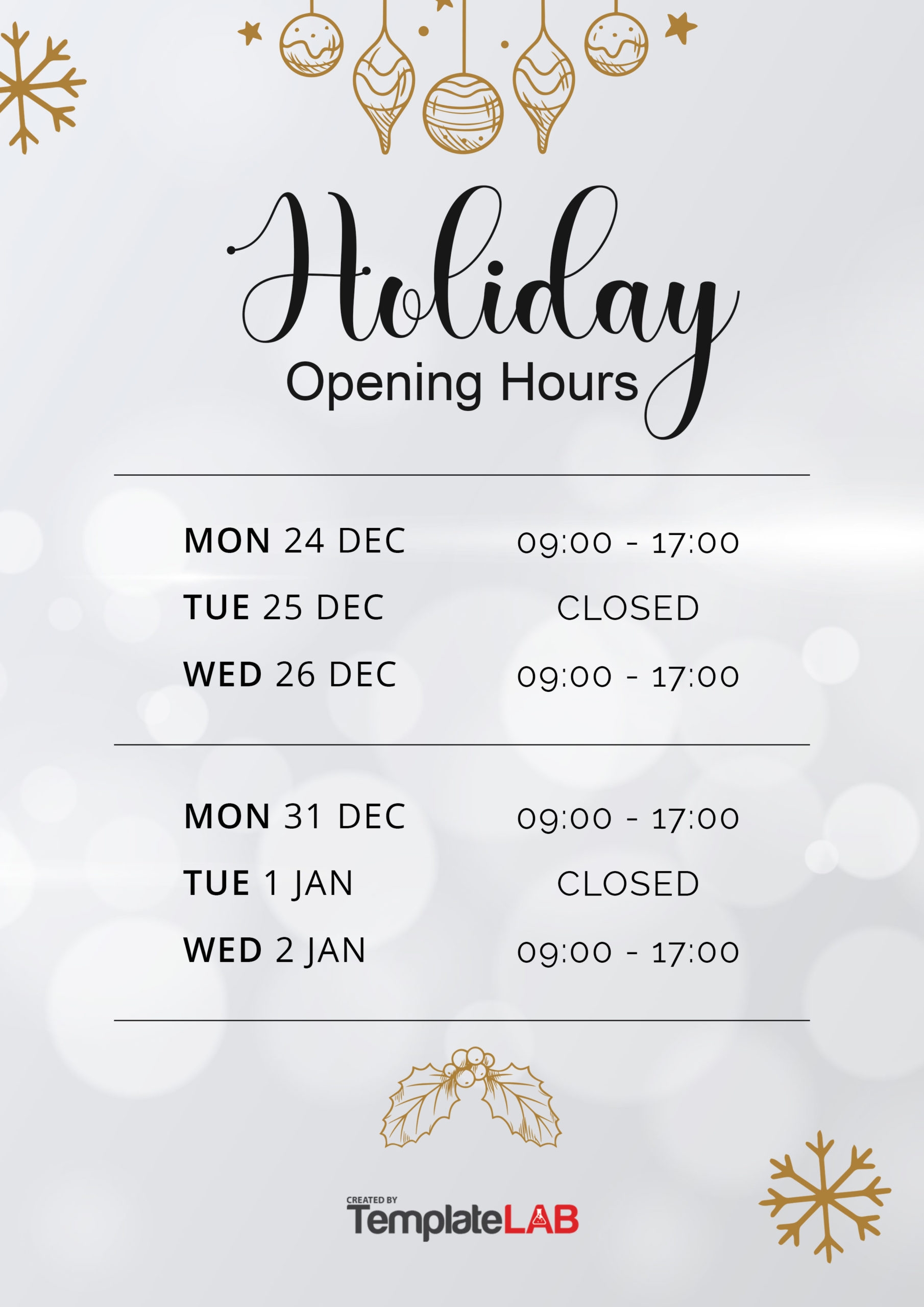 Holiday Hours Template Free Printable