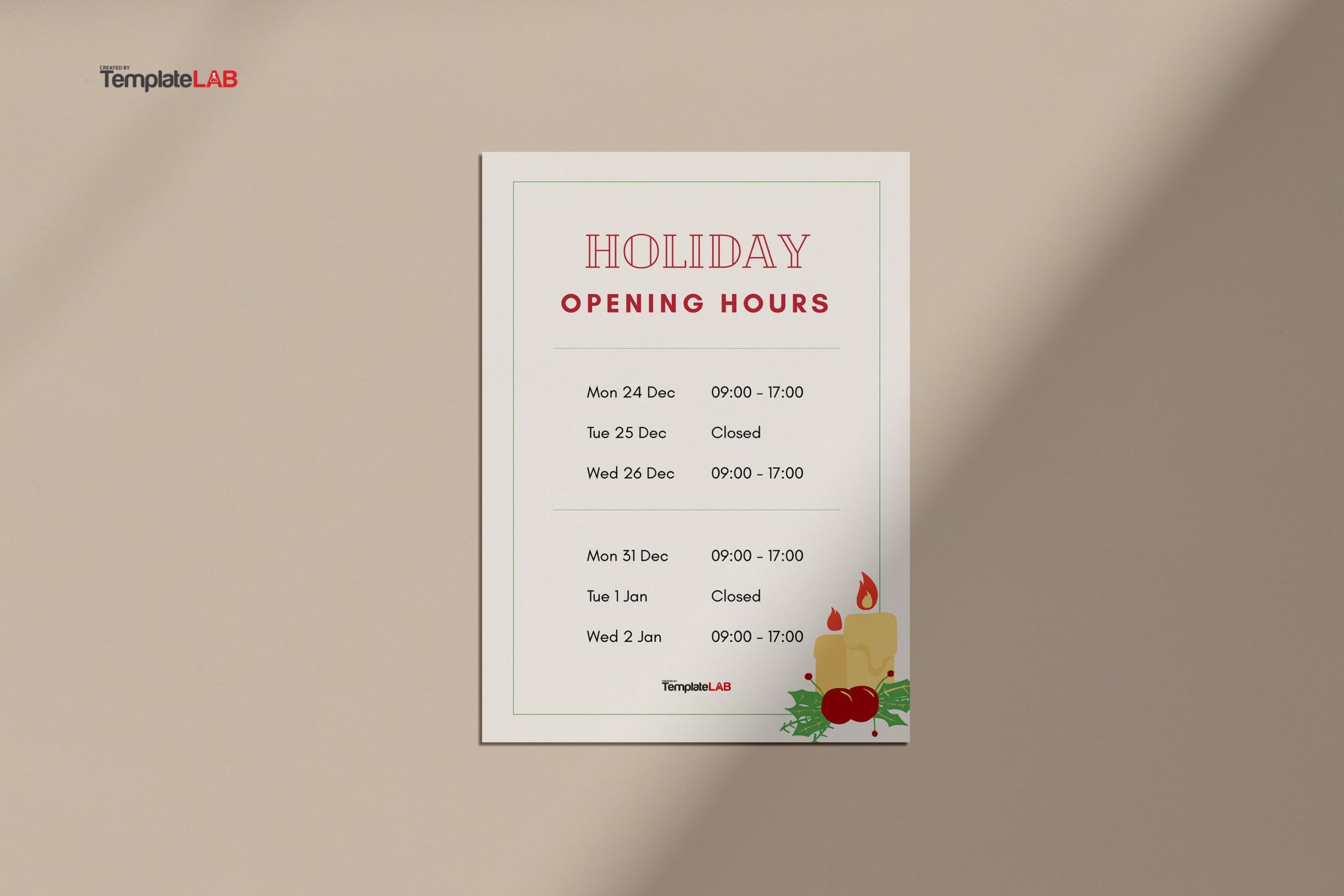 Holiday Hours Template Free Printable