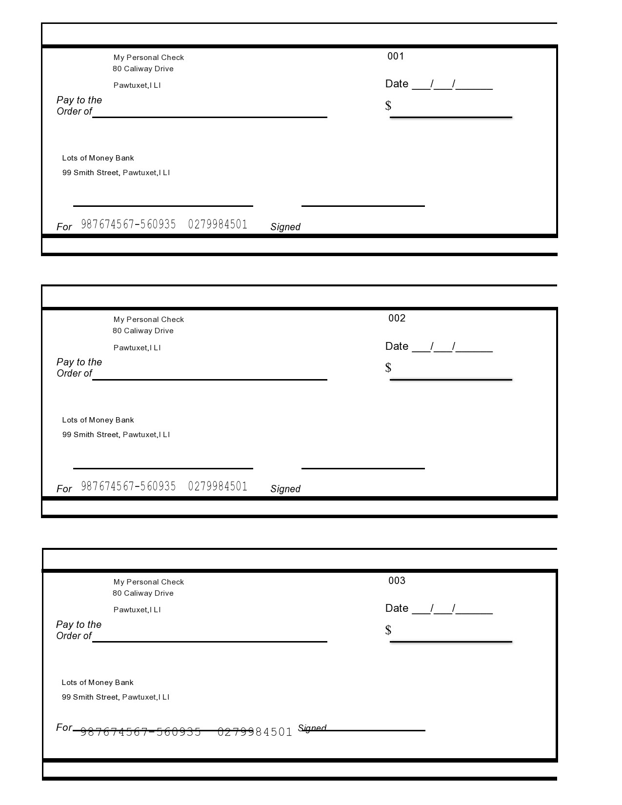 Blank Check Template Printable Free