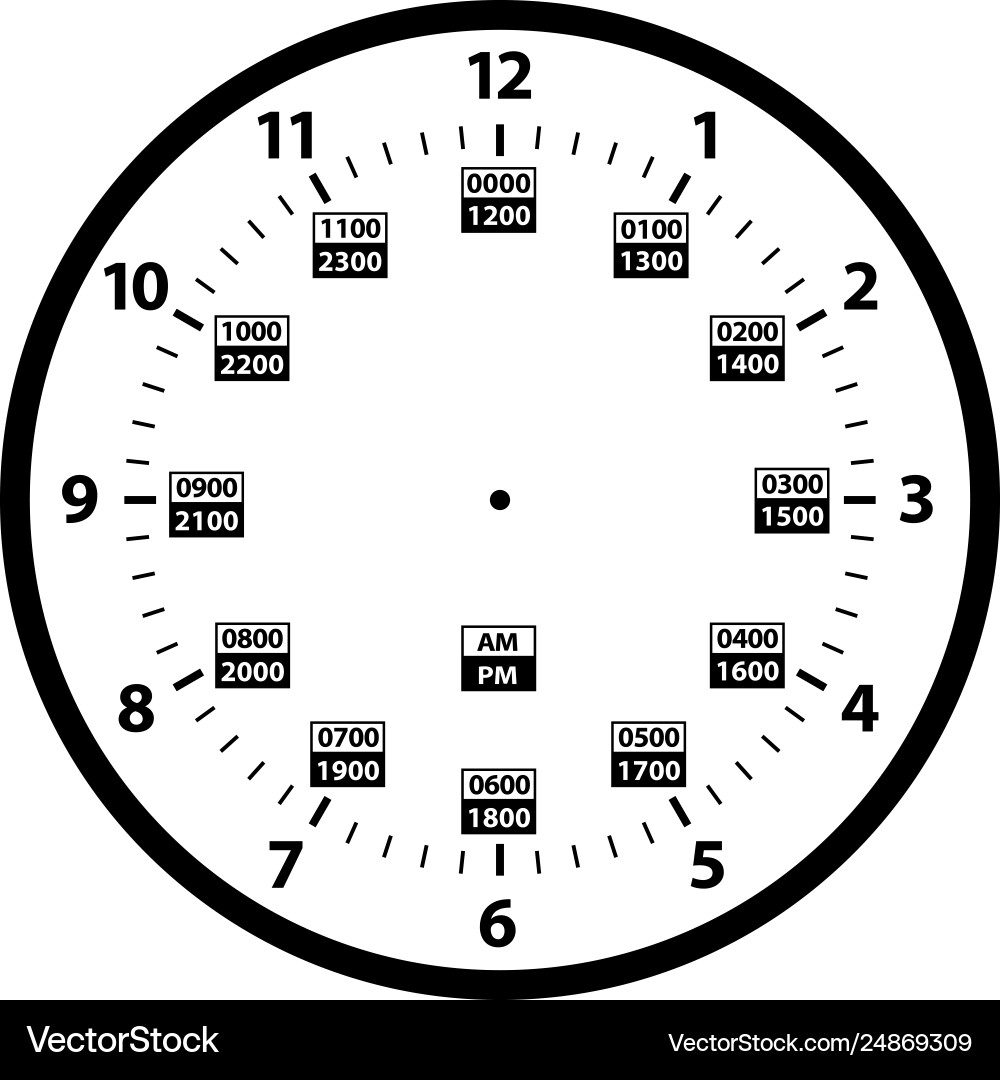 24 Hour Military Clock Template Royalty Free Vector Image