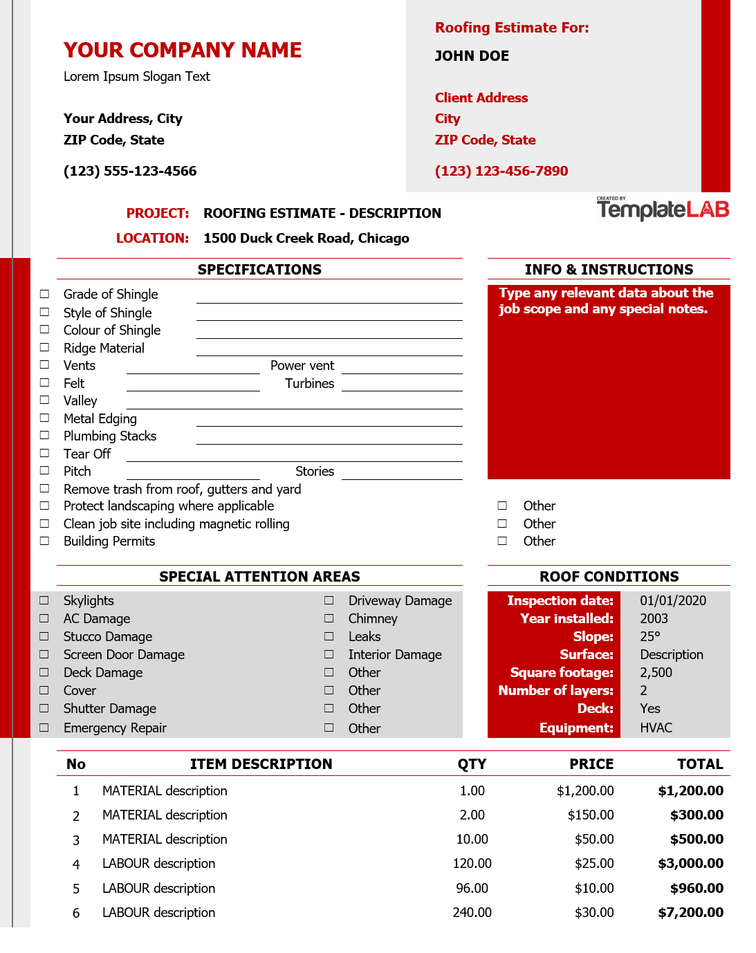 Free Fillable Printable Estimate Template