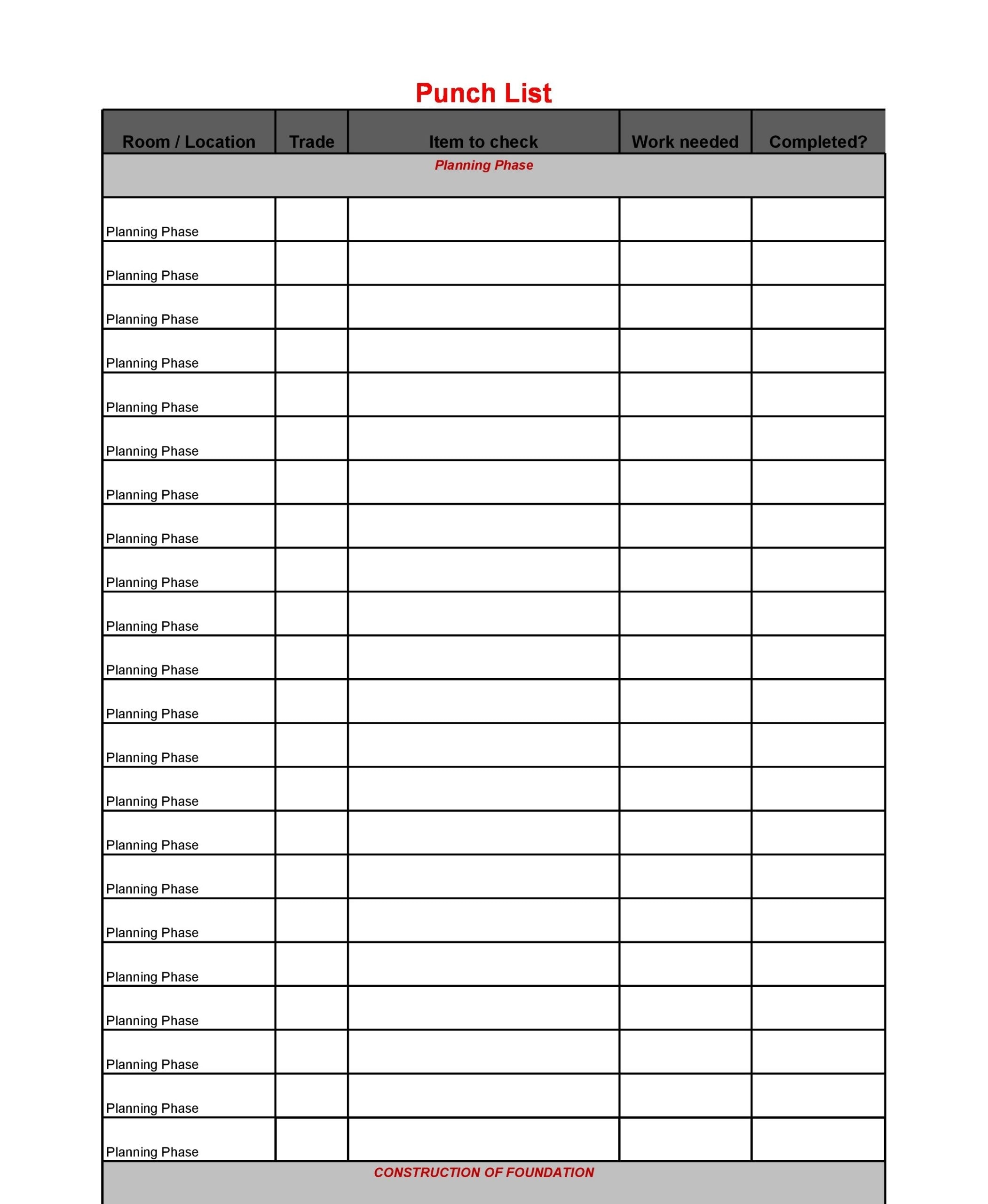 30 Great Punch List Templates U0026 Forms FREE TemplateArchive