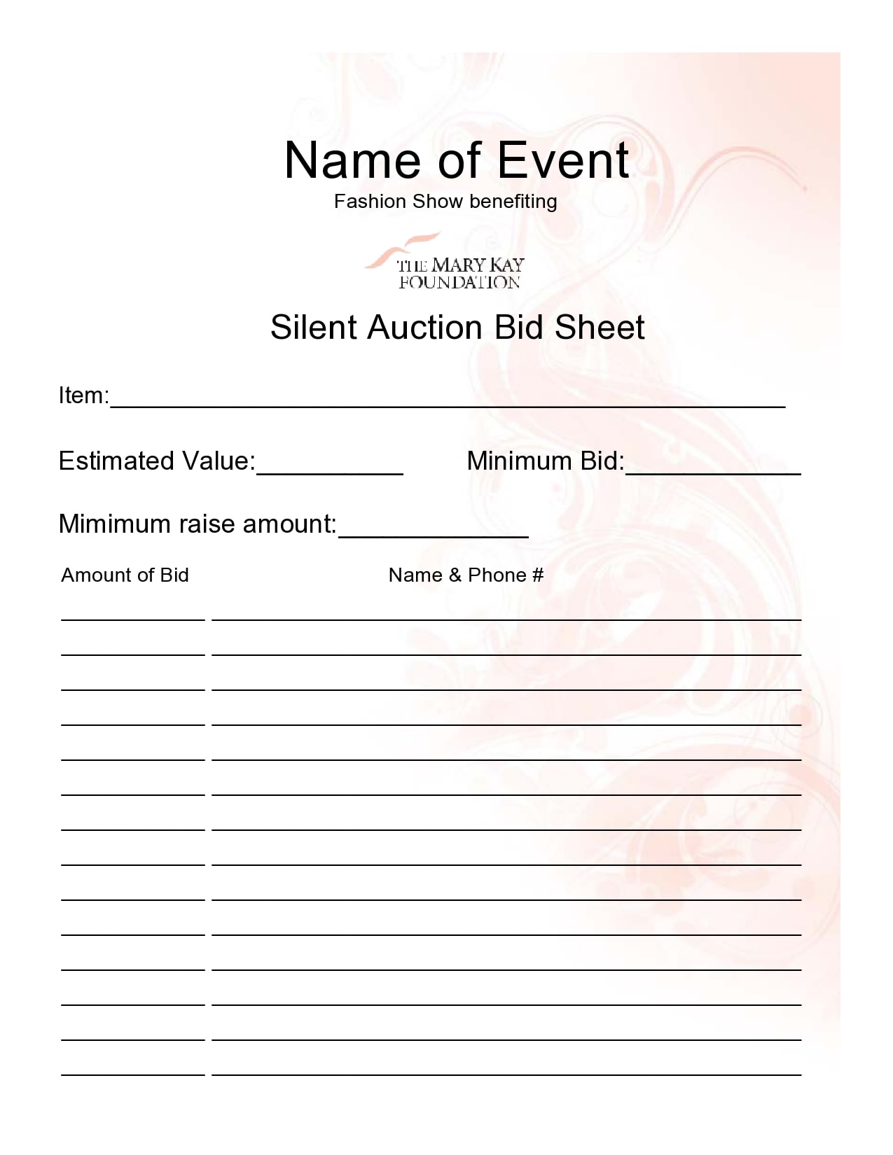 Free Printable Silent Auction Bid Sheet