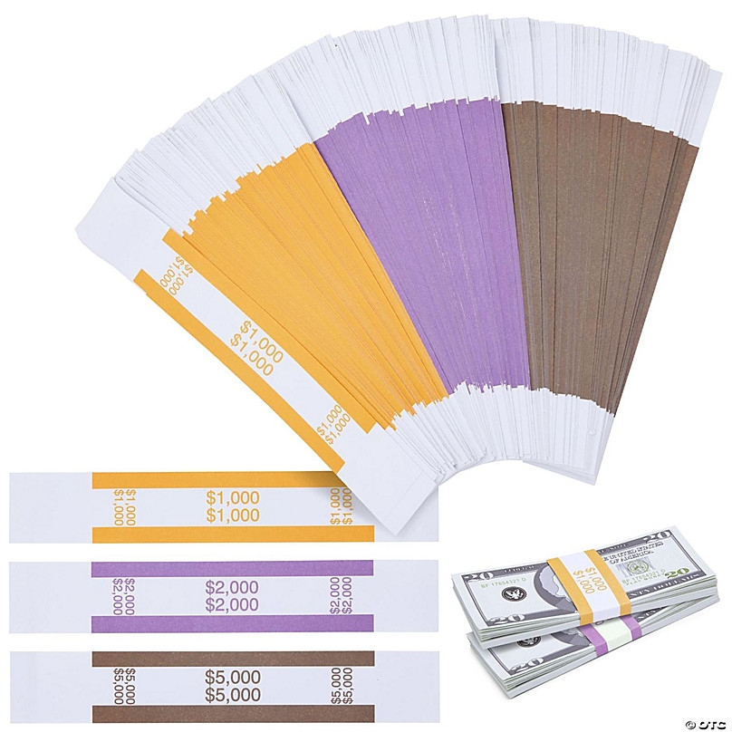 300 Pack Money Bands For Cash Self Adhesive Assorted Labels 1000 2000 5000 Currency Straps Bill Wrappers 3 ABA Standard Colors Oriental Trading