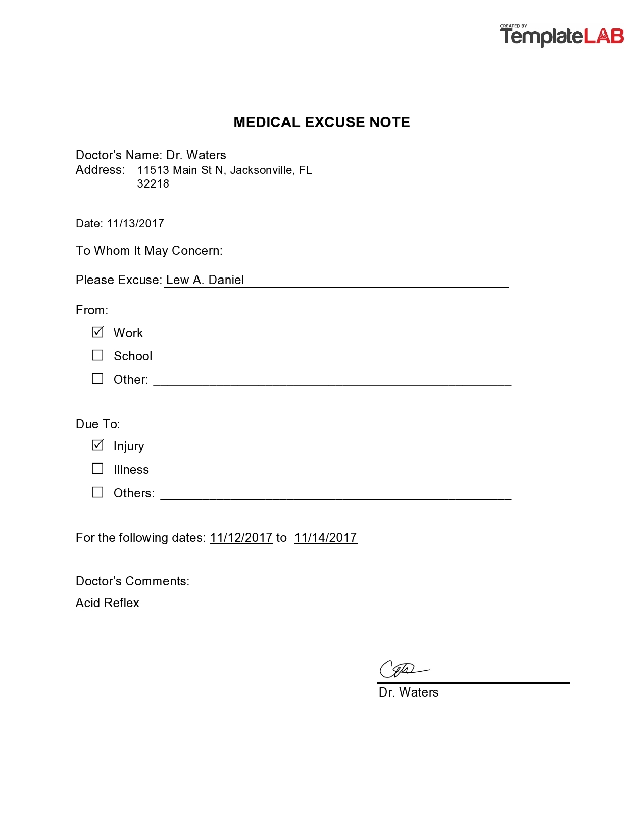 Dr Excuse Template Free Printable