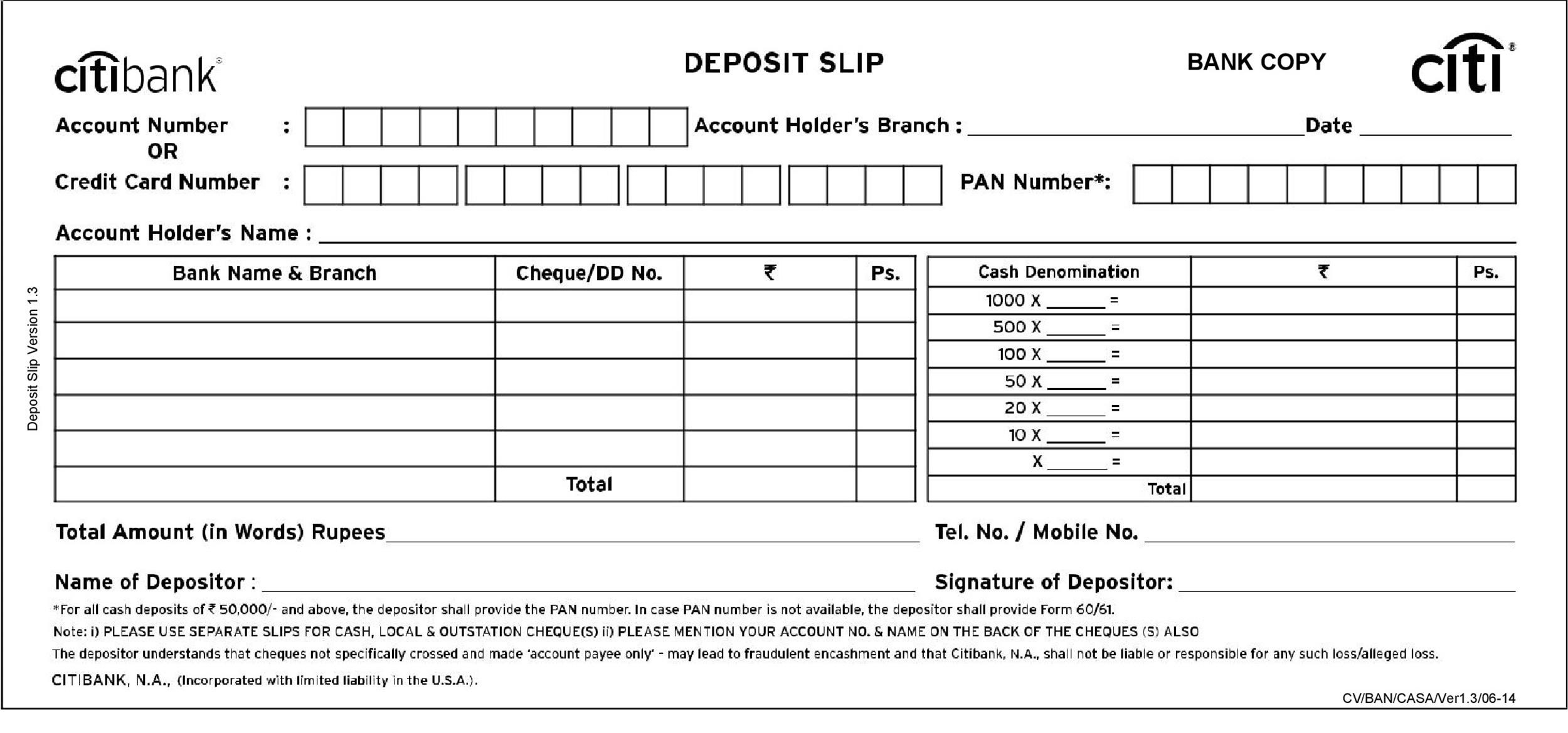 Free Blank Deposit Slip Printable