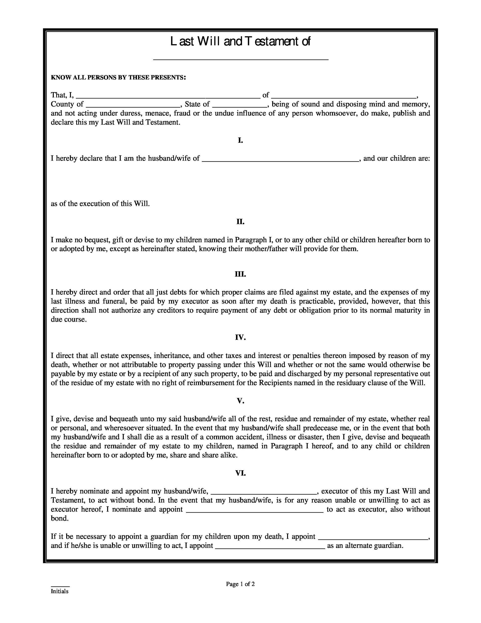 Blank Will Forms Free Printable