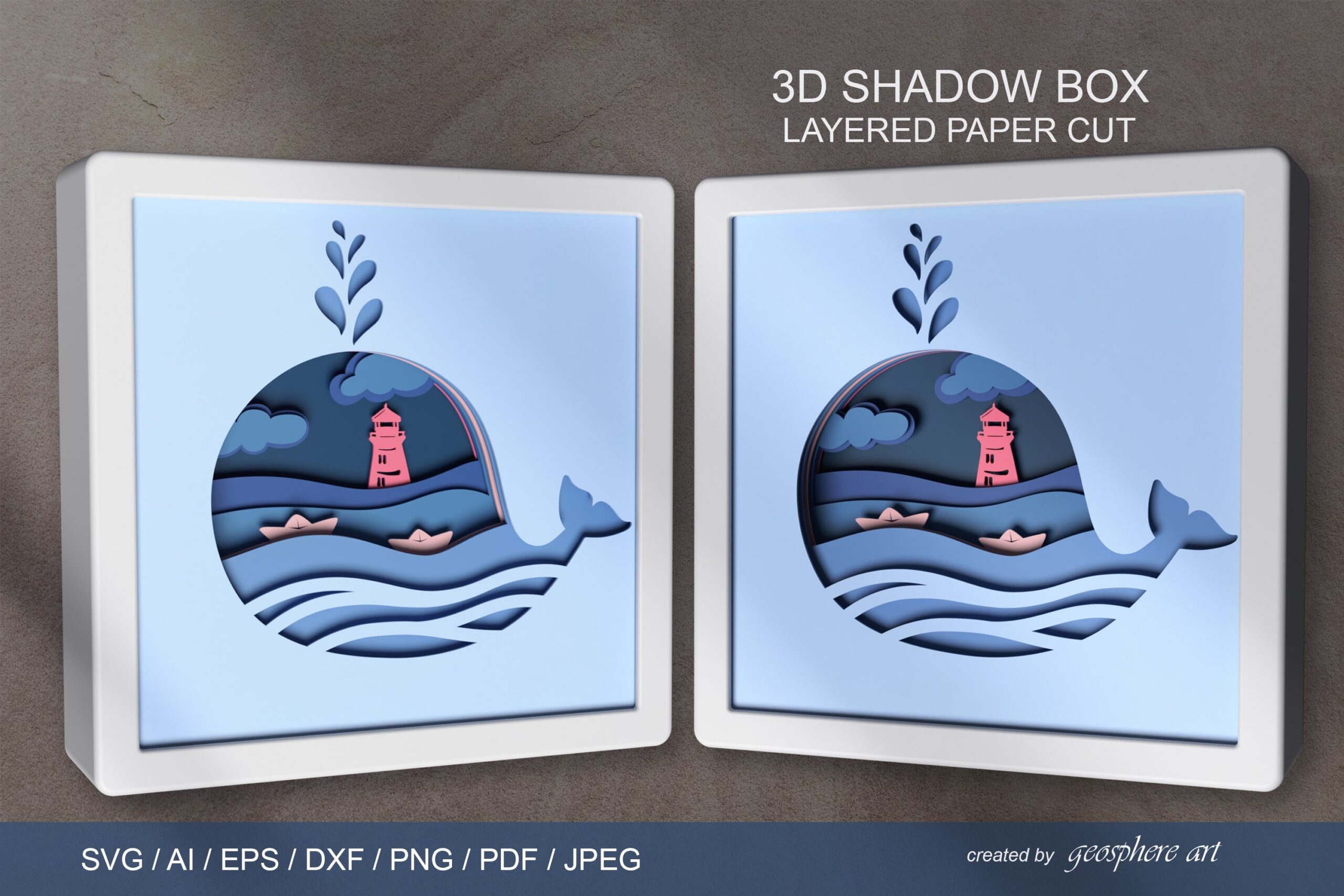 3D Whale Layered Papercut SVG Shadow Box Template DXF