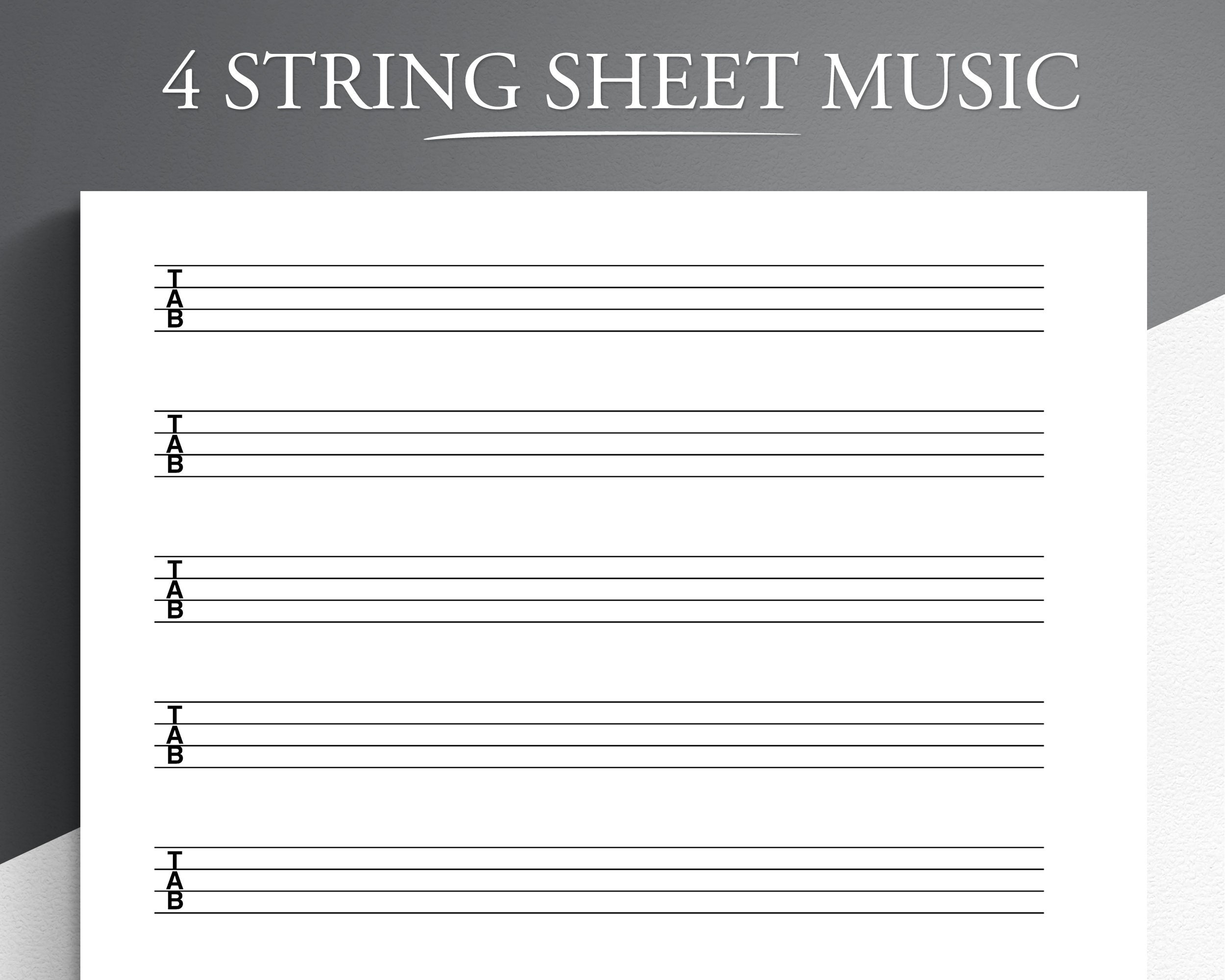 4 String Sheet Music Printable Bass Guitar And Ukulele Tab Paper 