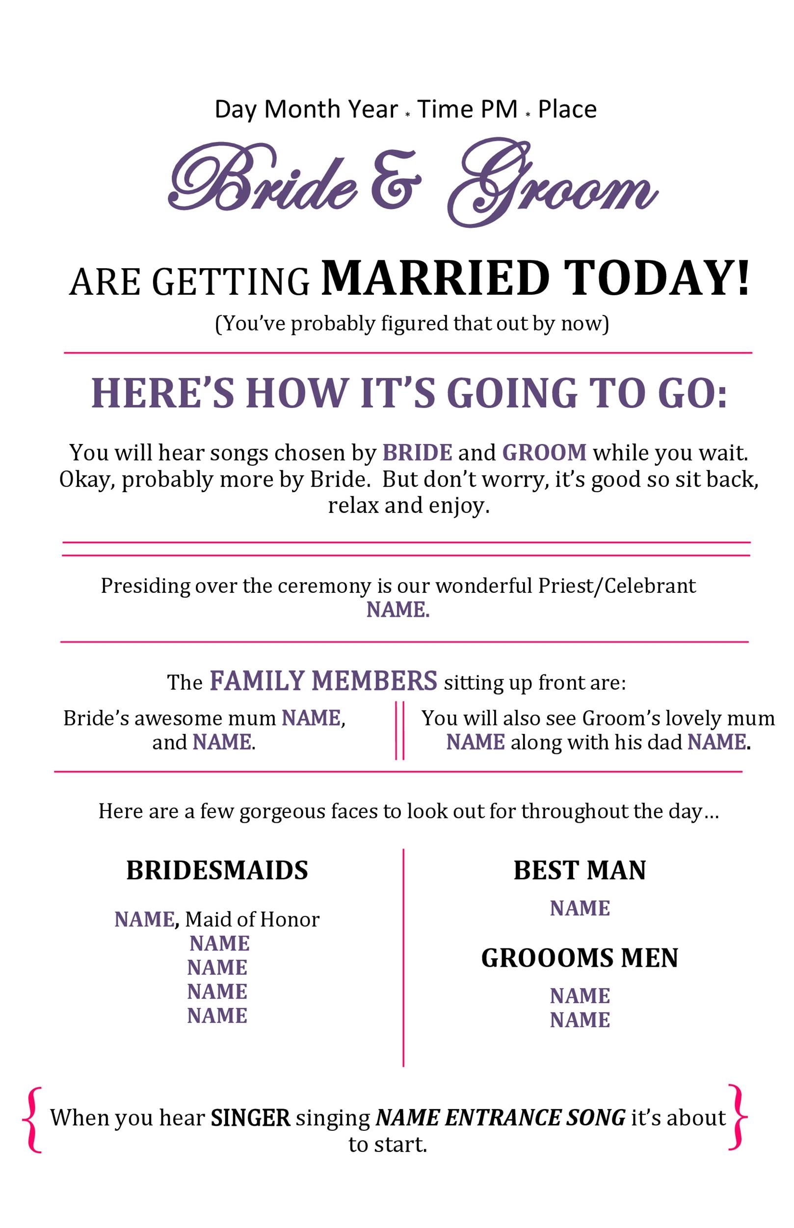 Free Printable Wedding Ceremony Program Templates
