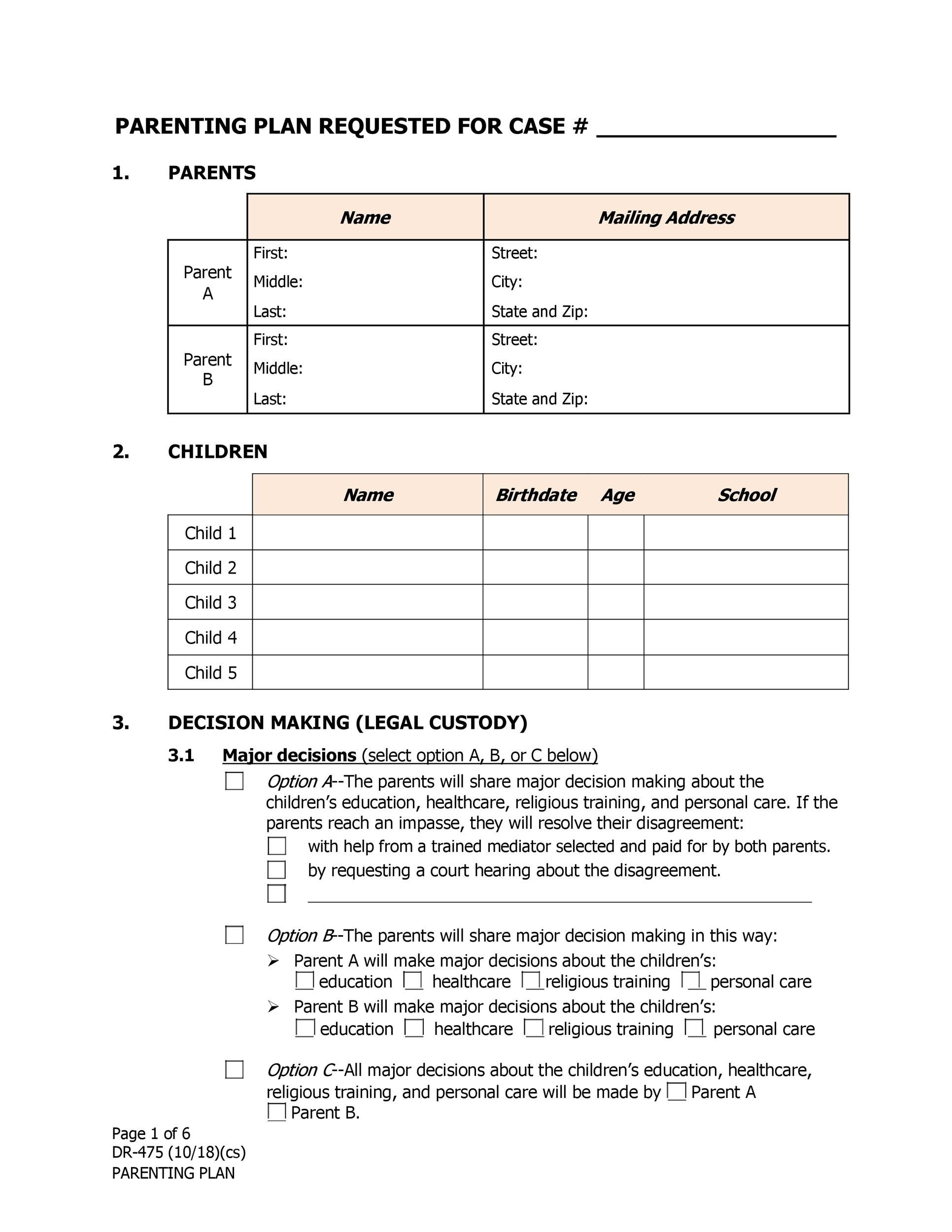 49 FREE Parenting Plan U0026 Custody Agreement Templates