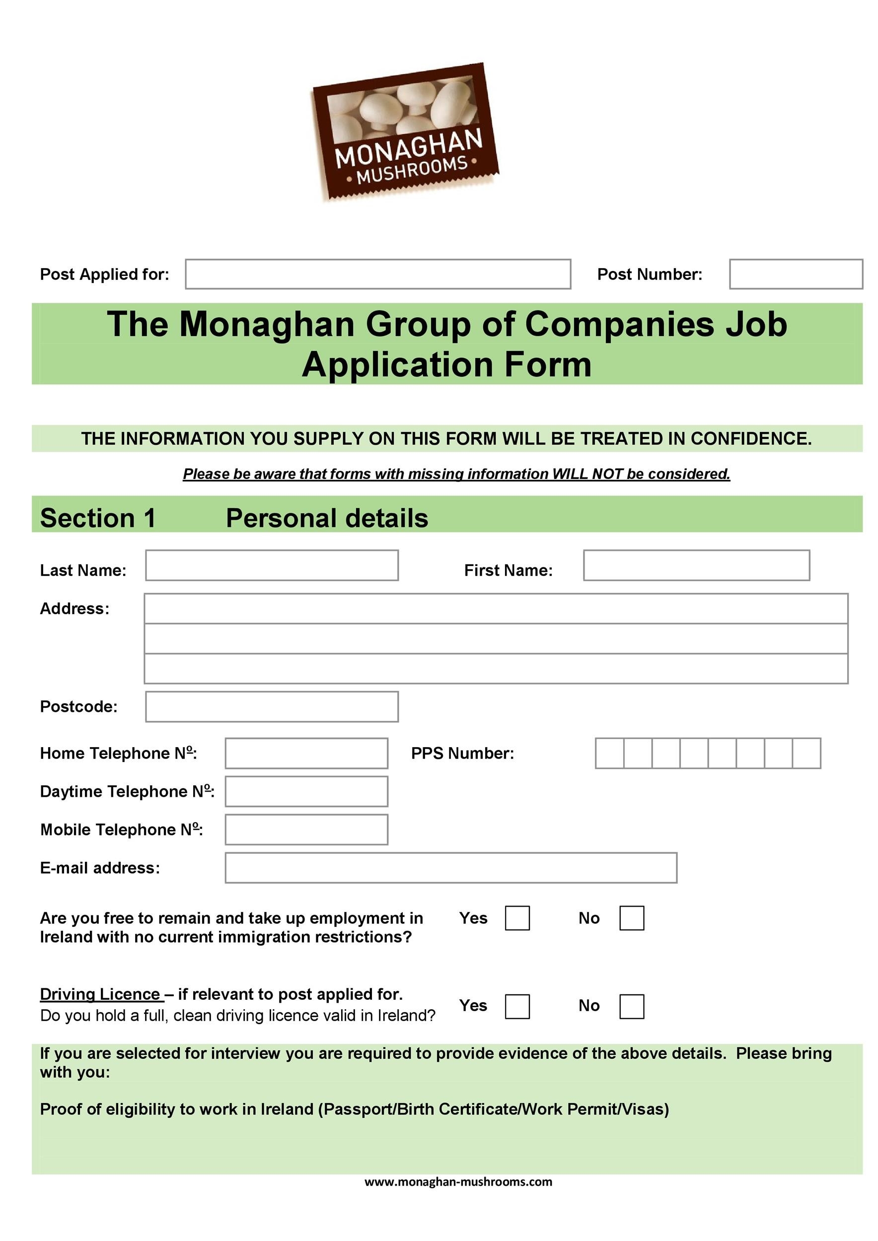 Job Application Printable Free