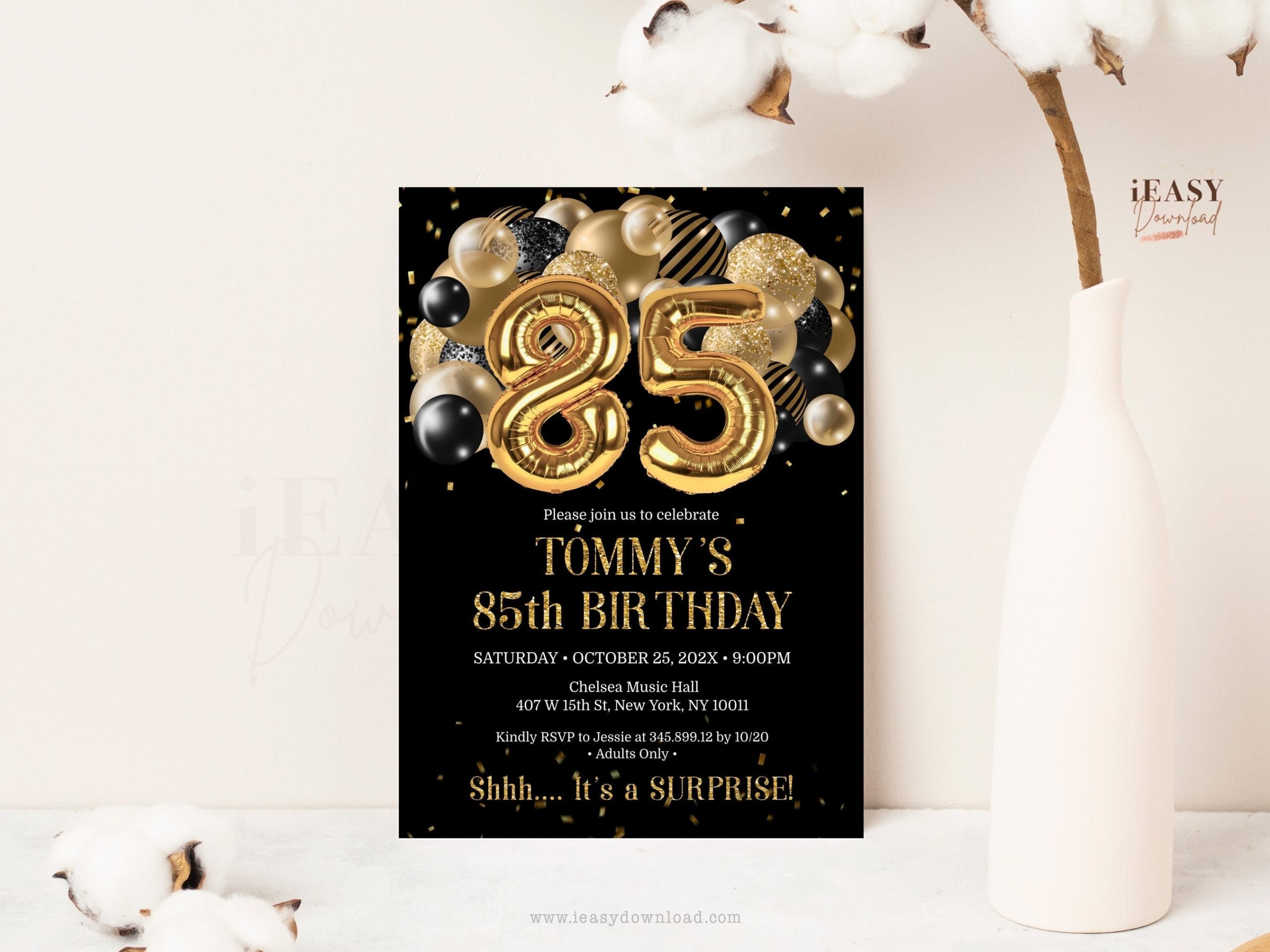 85th Birthday Invitation Black Gold Party Invite For Women Or Men 85th Birthday Invitation Black Gold Party Invite For Women Or Men