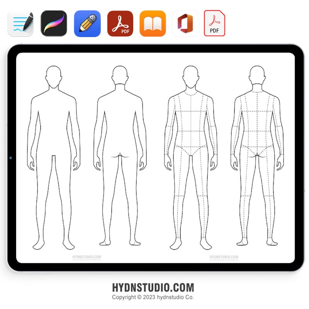 A4 Printable Male Croquis Fashion Design Body Template Etsy