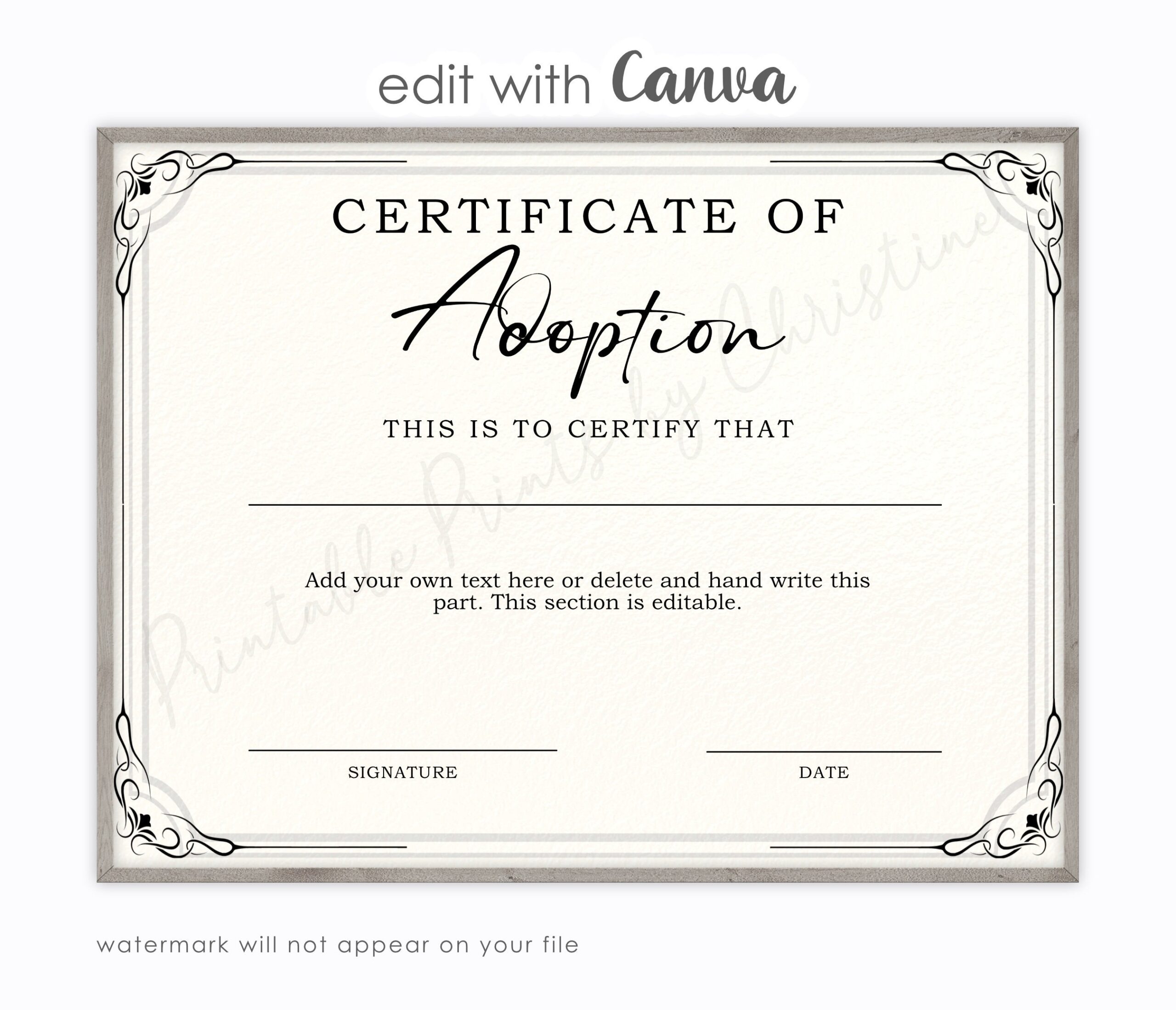 Adoption Certificate Template Edit With Canva Certificate For Kids Adopting Into New Family Instant Download Editable Certificate Name Etsy UK