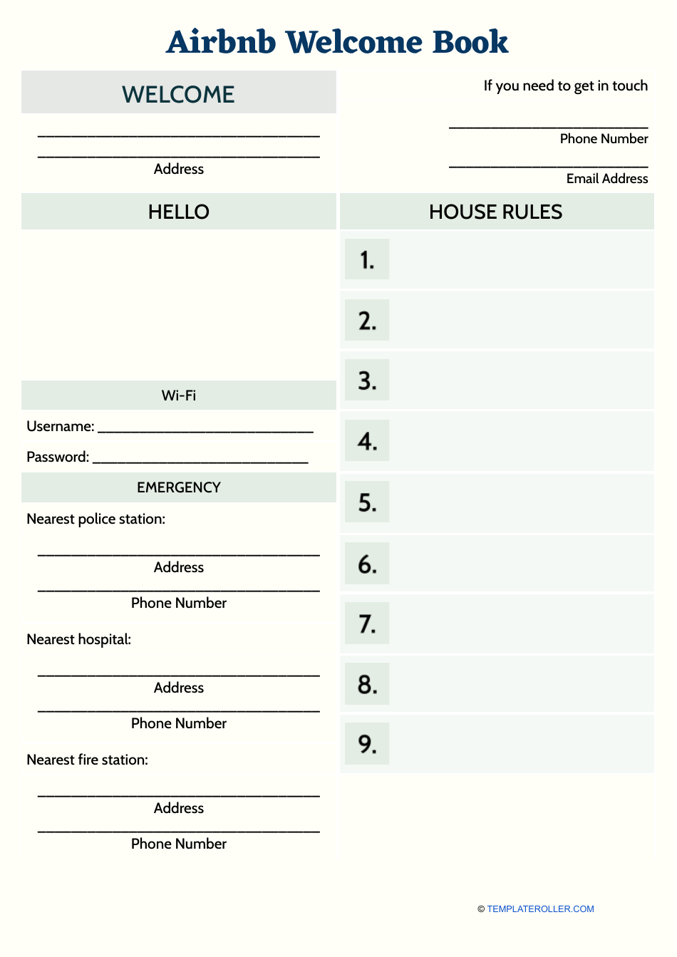 Airbnb Welcome Book Template Download Printable PDF Templateroller