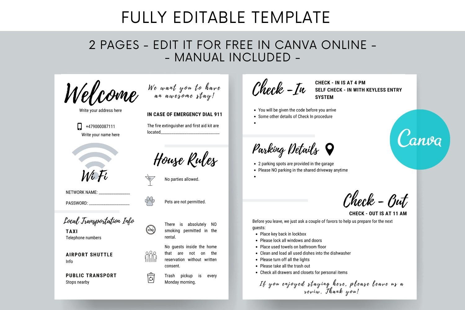 Airbnb Welcome Guide Template 2 Pages Editable 1971720 