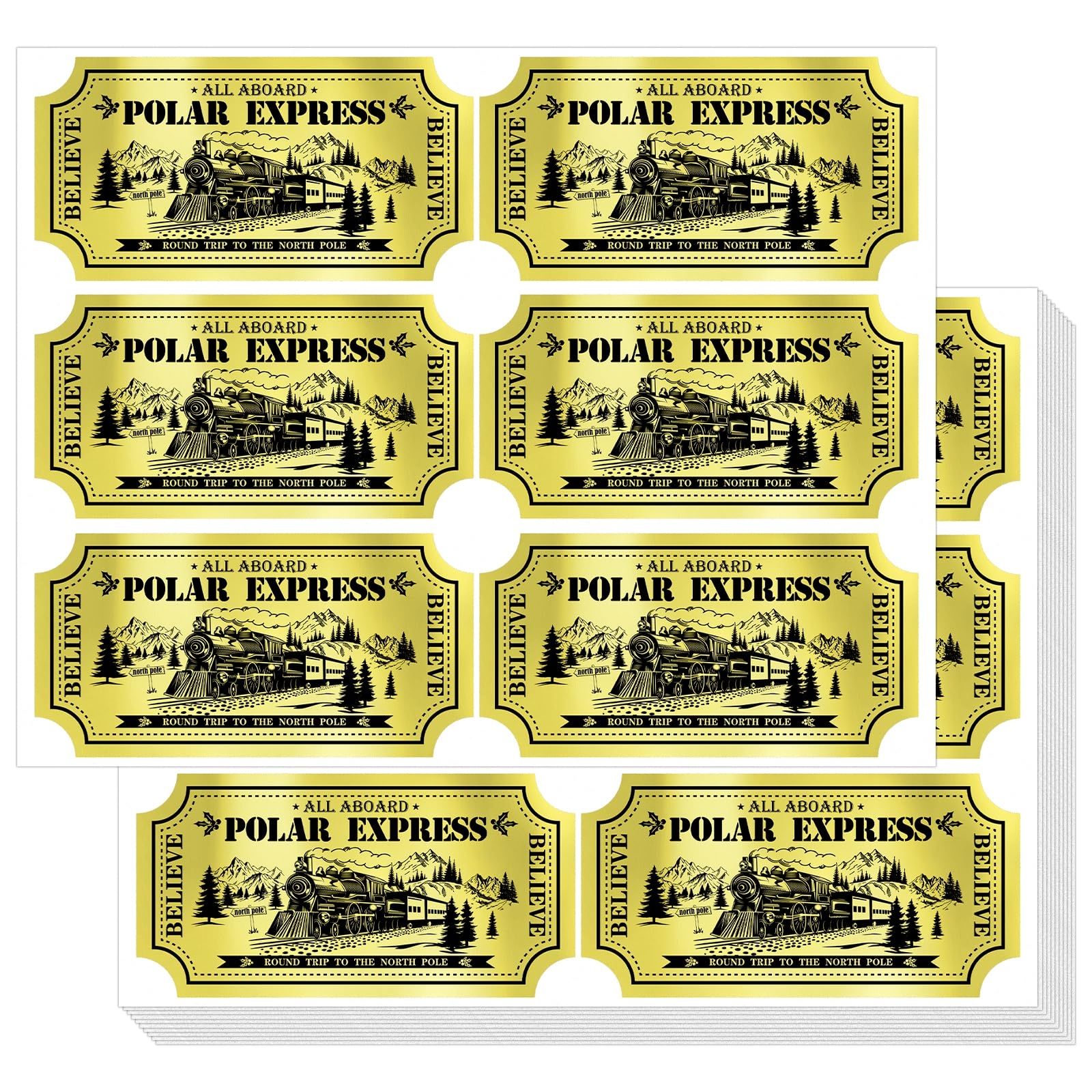 Amazon 240 Pcs Gold Foil Believe Ticket North Pole Train Christmas Stickers For Polar Express Day Party Favor School Reward Shiny 2 Office 