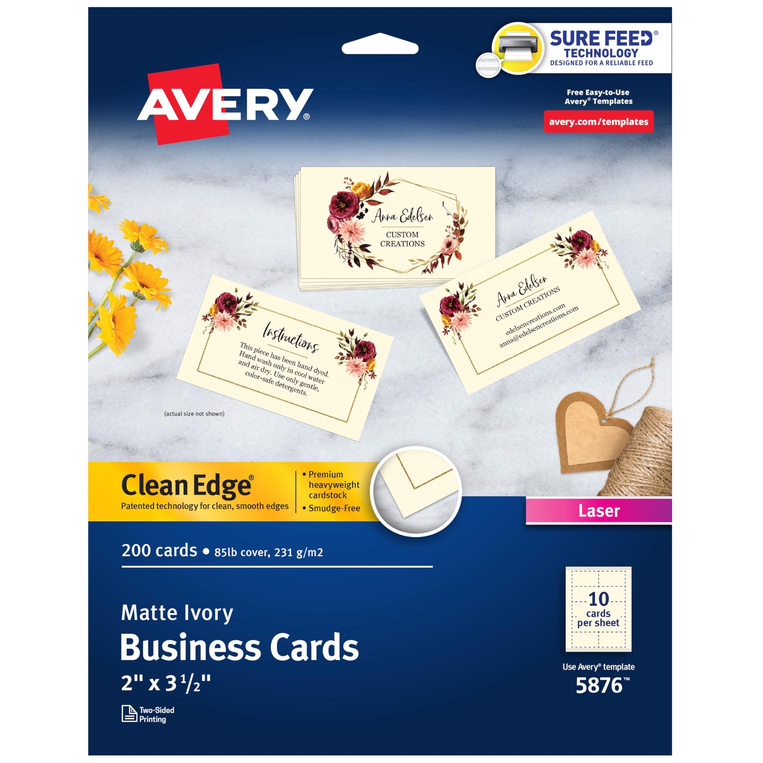 Amazon Avery Clean Edge Printable Business Cards With Sure Feed Technology 2