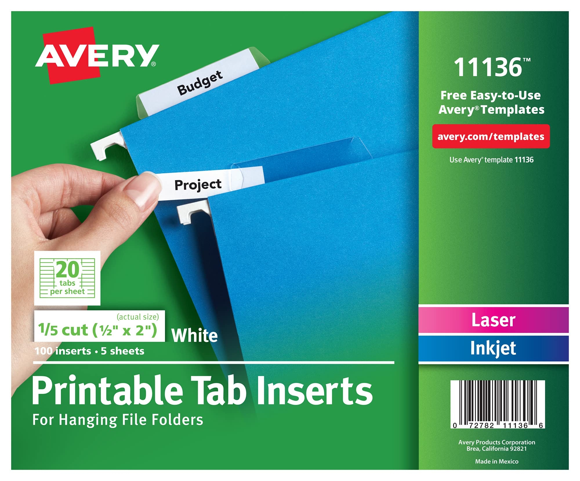 Amazon Avery Printable Tab Inserts For Hanging File Folders 1 2