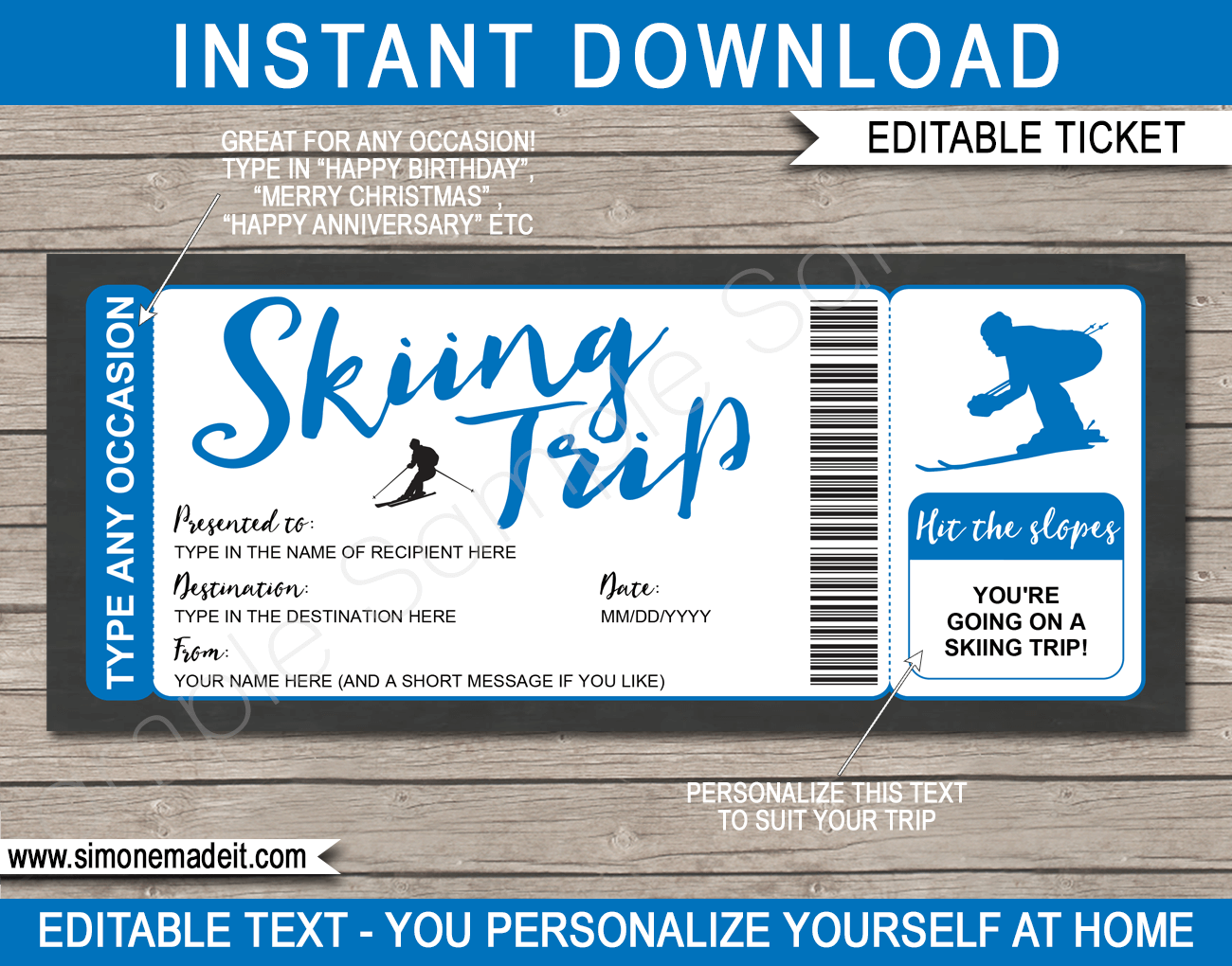 Any Occasion Skiing Trip Tickets Colors
