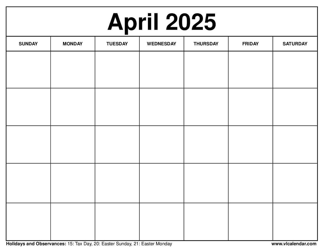 April 2025 Calendar Printable Templates U0026 Planning Guide