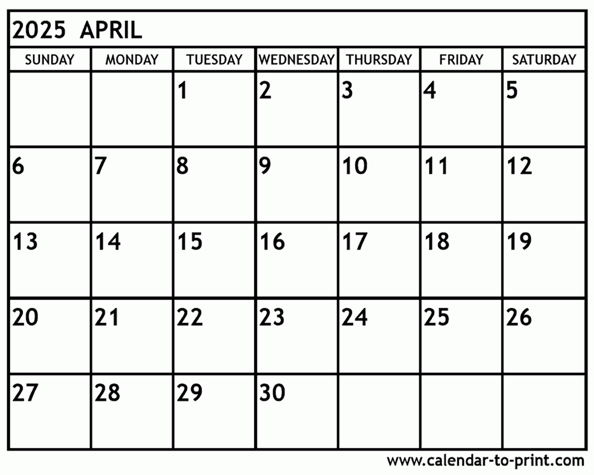 Printable Blank April May Calender Printable Blank April May Calender