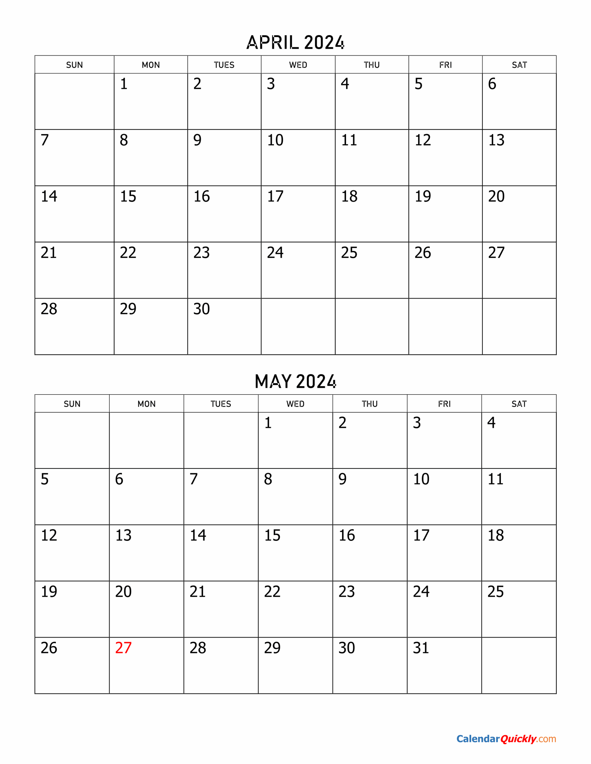 April And May 2024 Calendar Calendar Quickly