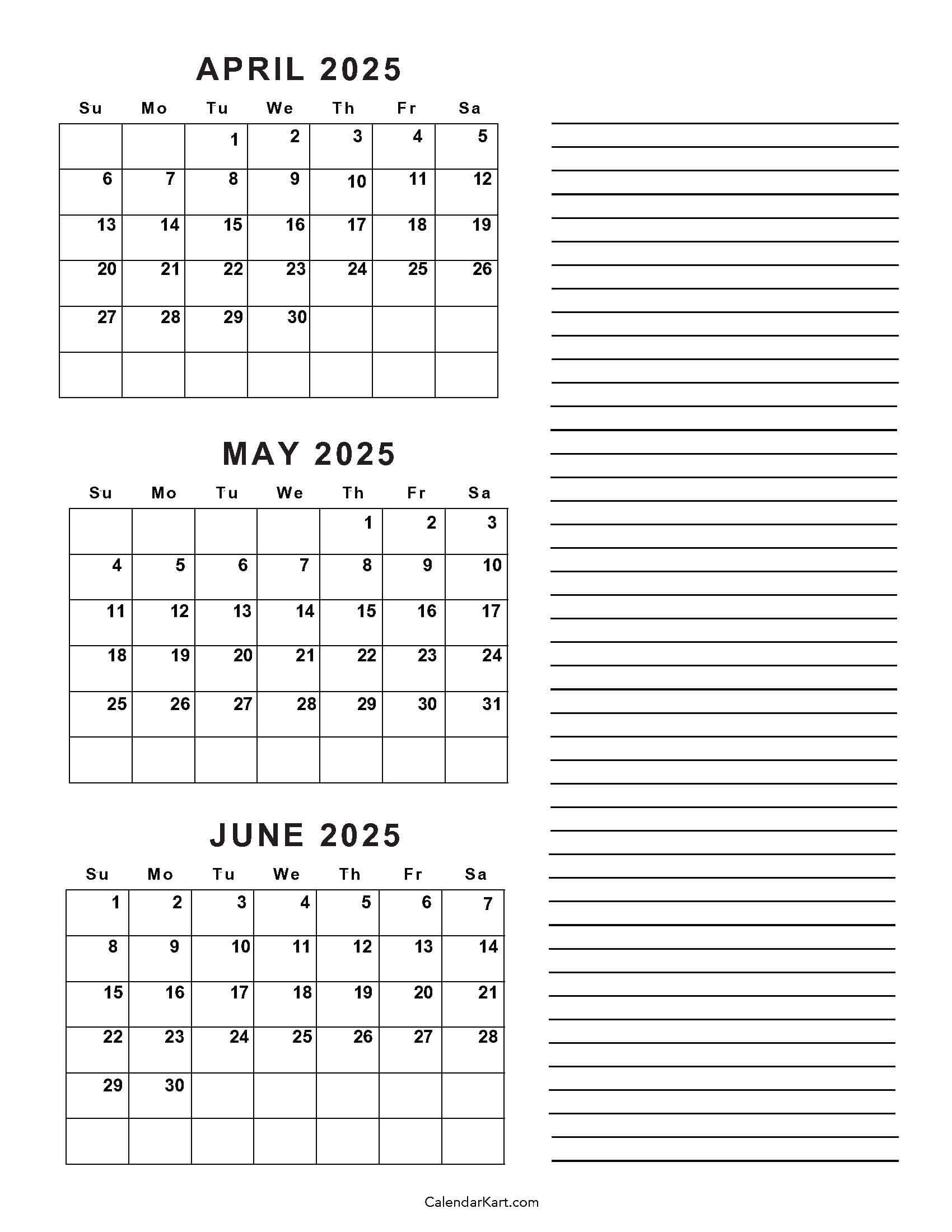 April To June 2025 Calendars Q2 Free Printables April To June 2025 Calendars Q2 Free Printables