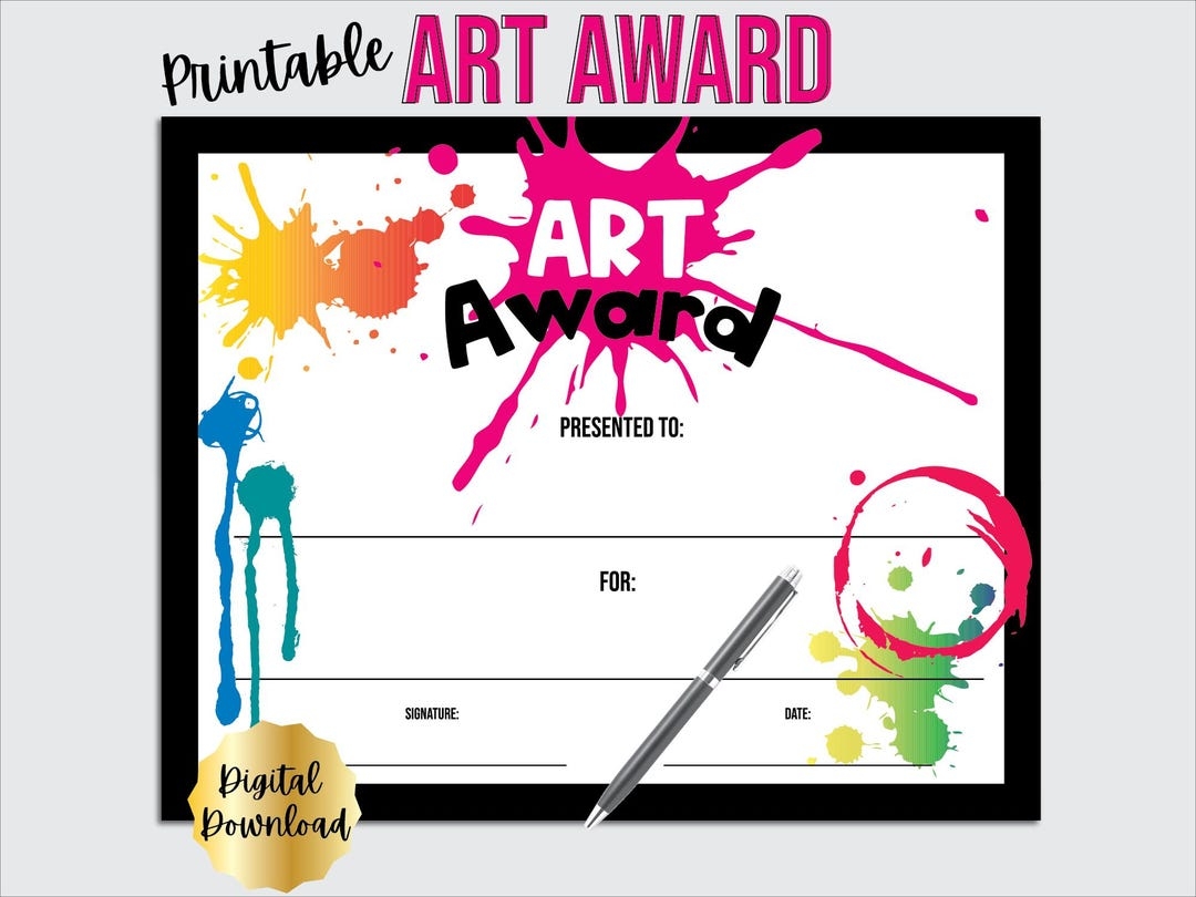 Art Award Certificate Printable Art Class Or Student Art Exhibit Editable PDF Digital Download Art Teacher Award Template Etsy