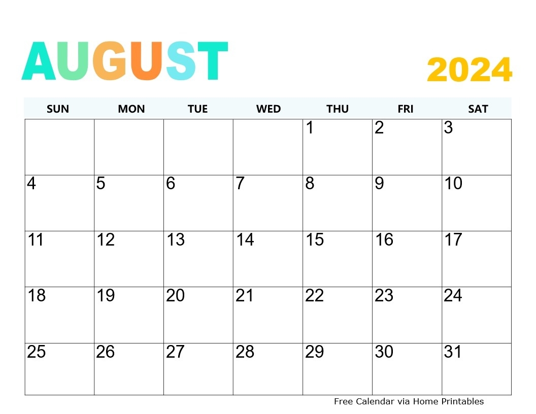Free Printable August Calendar Template
