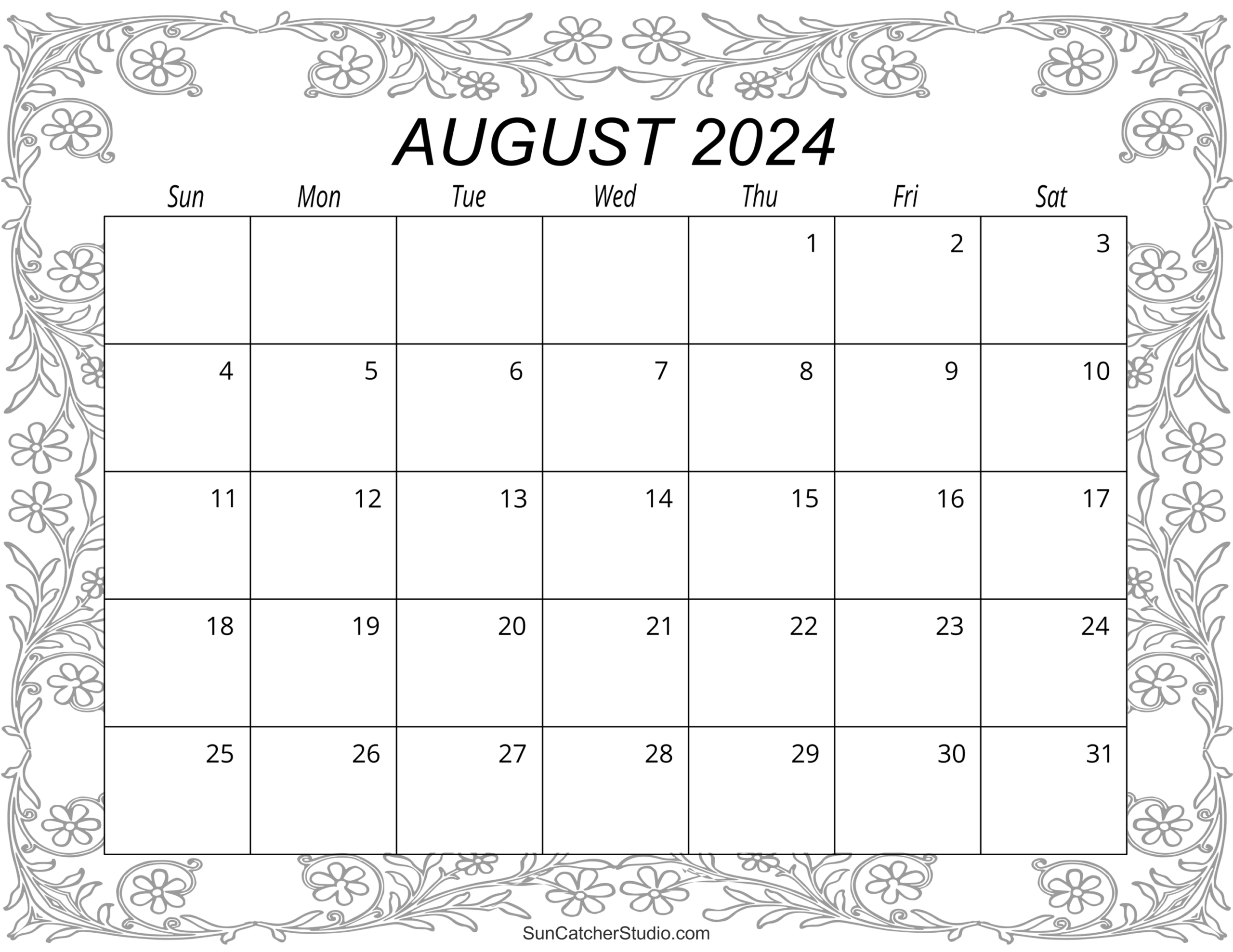 Free Printable August Calendar Template