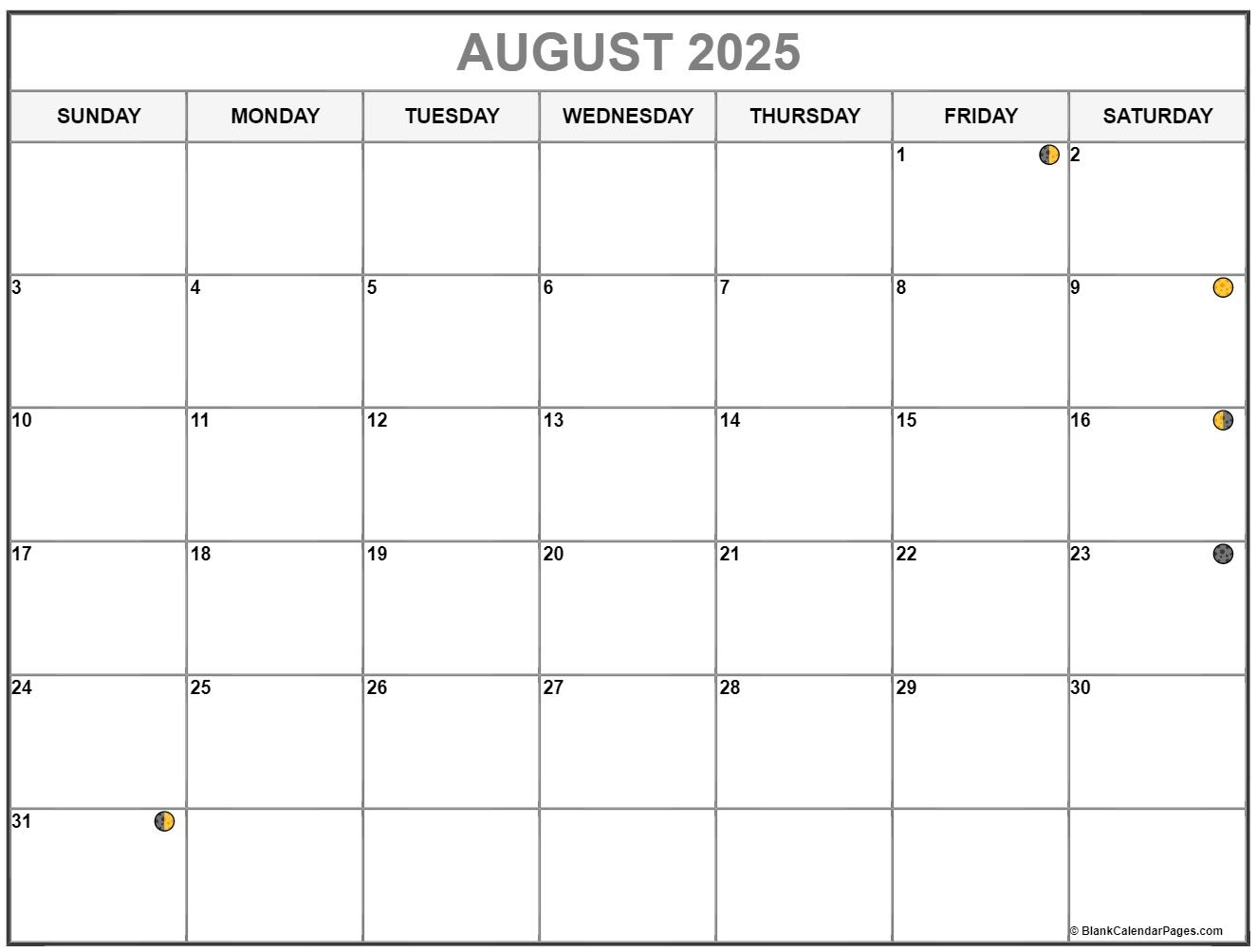 Moon Phases For August 2025 Calendar