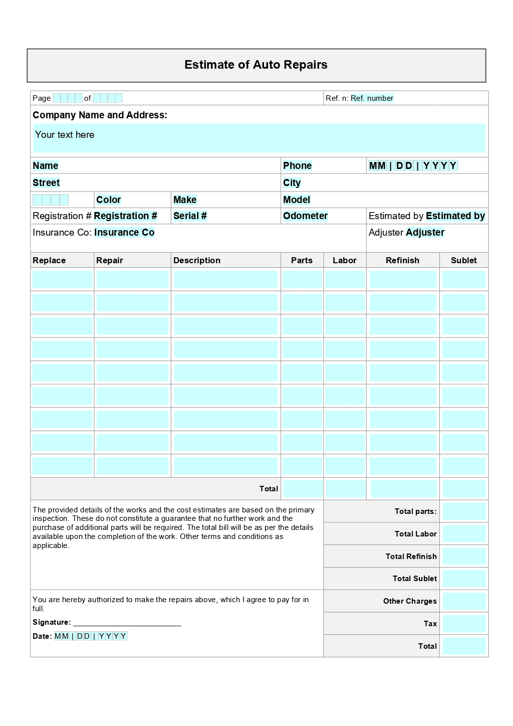 Free Printable Autoshop Templates