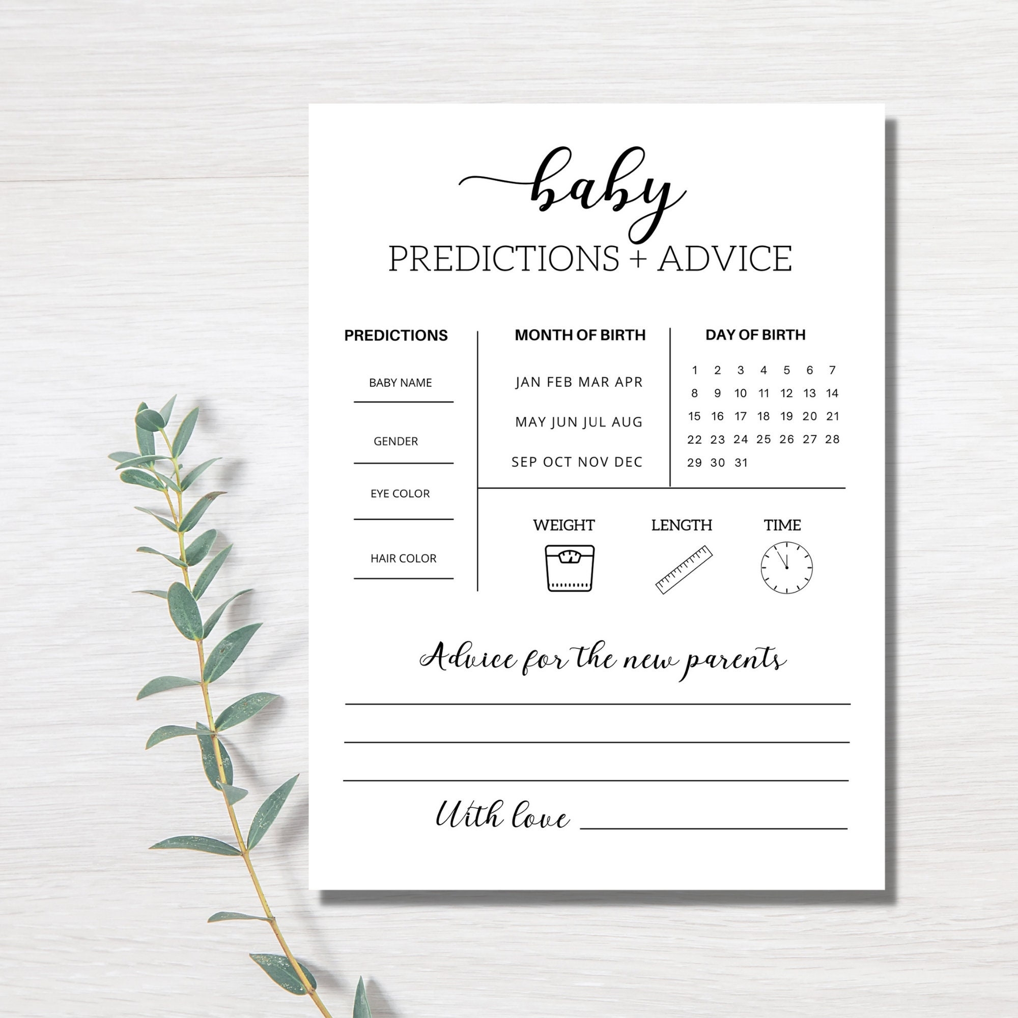 Downloadable Free Printable Baby Prediction Templates