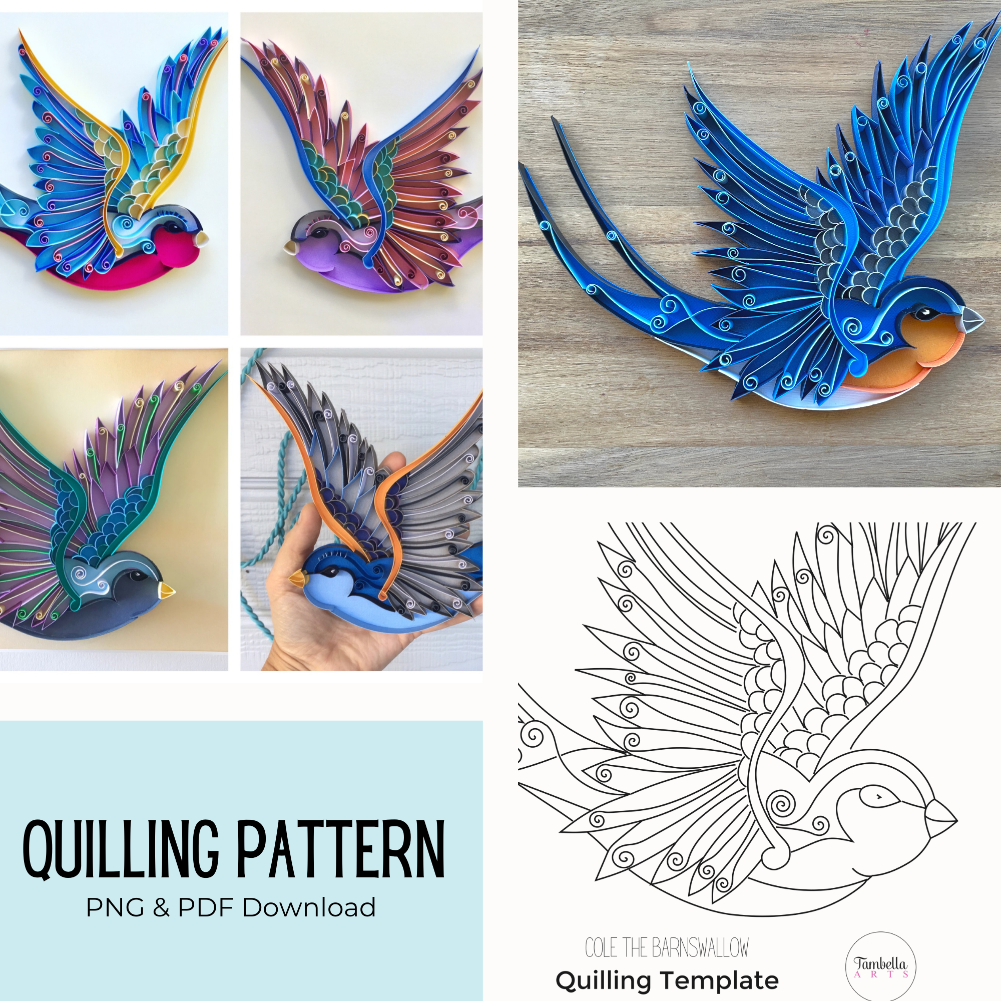 Barn Swallow Quilling Pattern PNG And PDF Files Digital Download