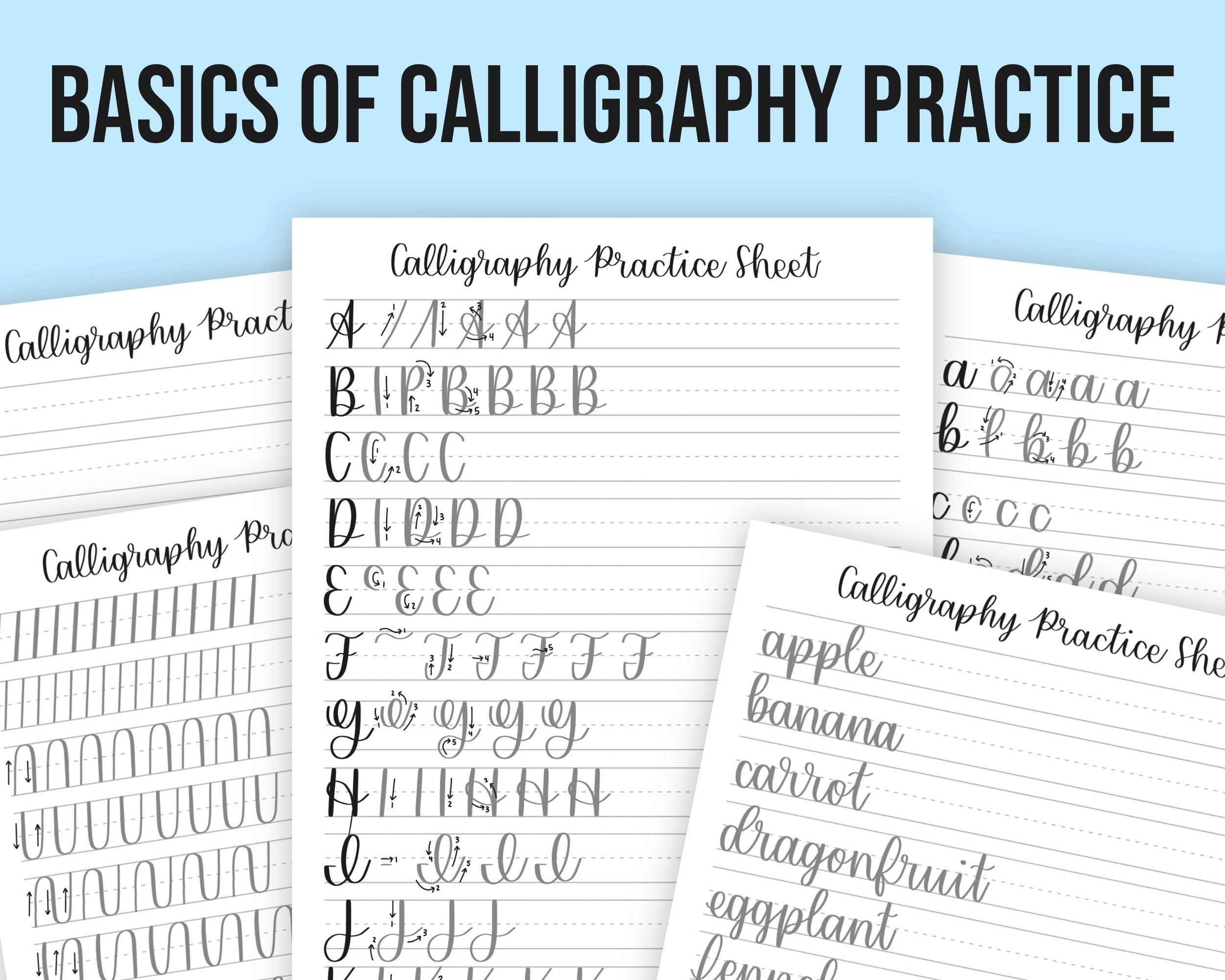 Basics Of Calligraphy Practice Sheet Templates Calligraphy Printable IPad Procreate Calligraphy Etsy
