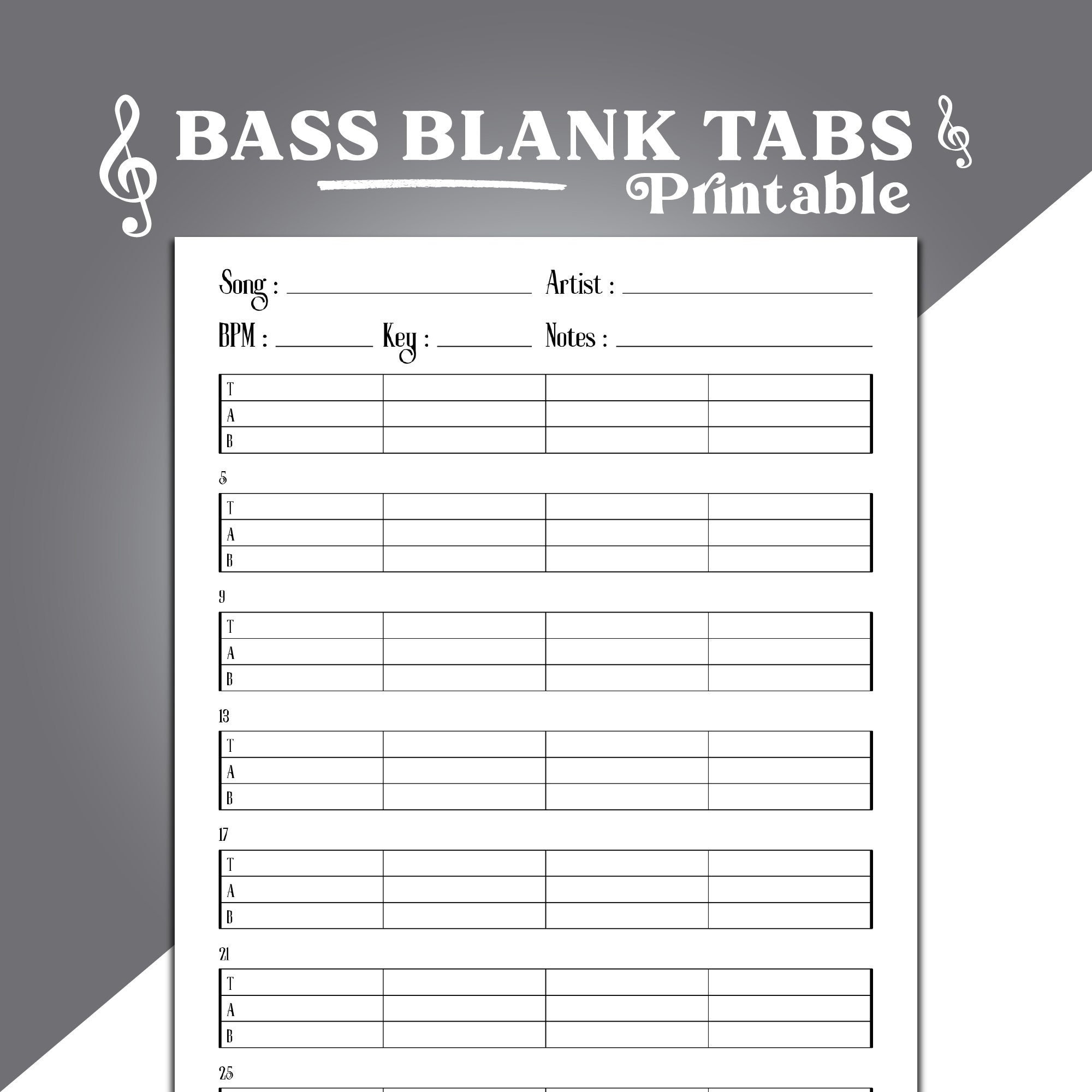 Bass Blank Tabs Printable Blank 4 string Bass Blank Sheet Music