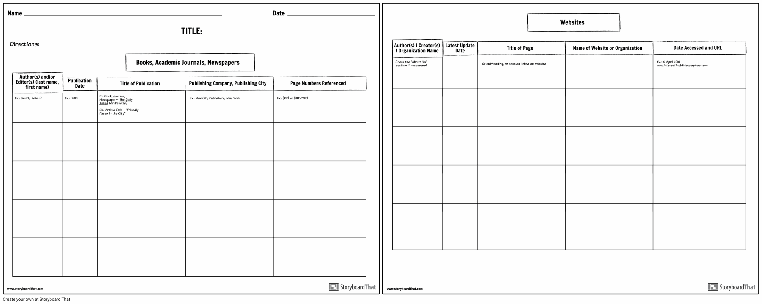 Bibliography Worksheet U0026 Template Create Activity Sheets