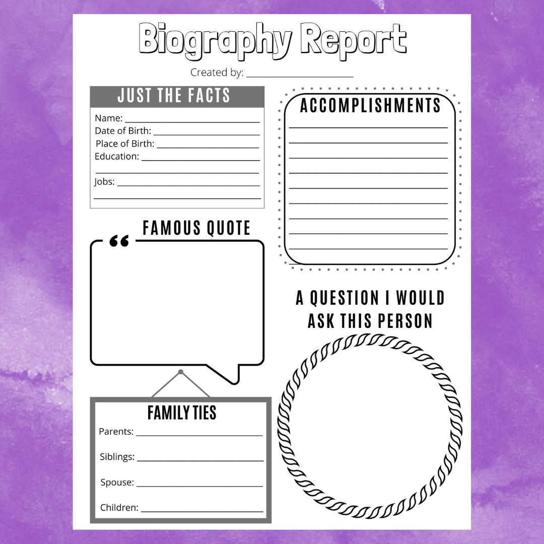 Biography Printable For Kids One Page Report On Famous People