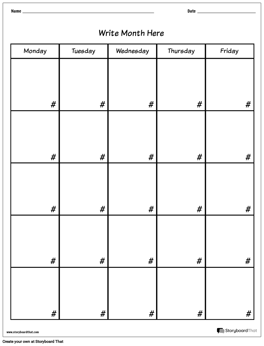 Free Printable 5 Day Template